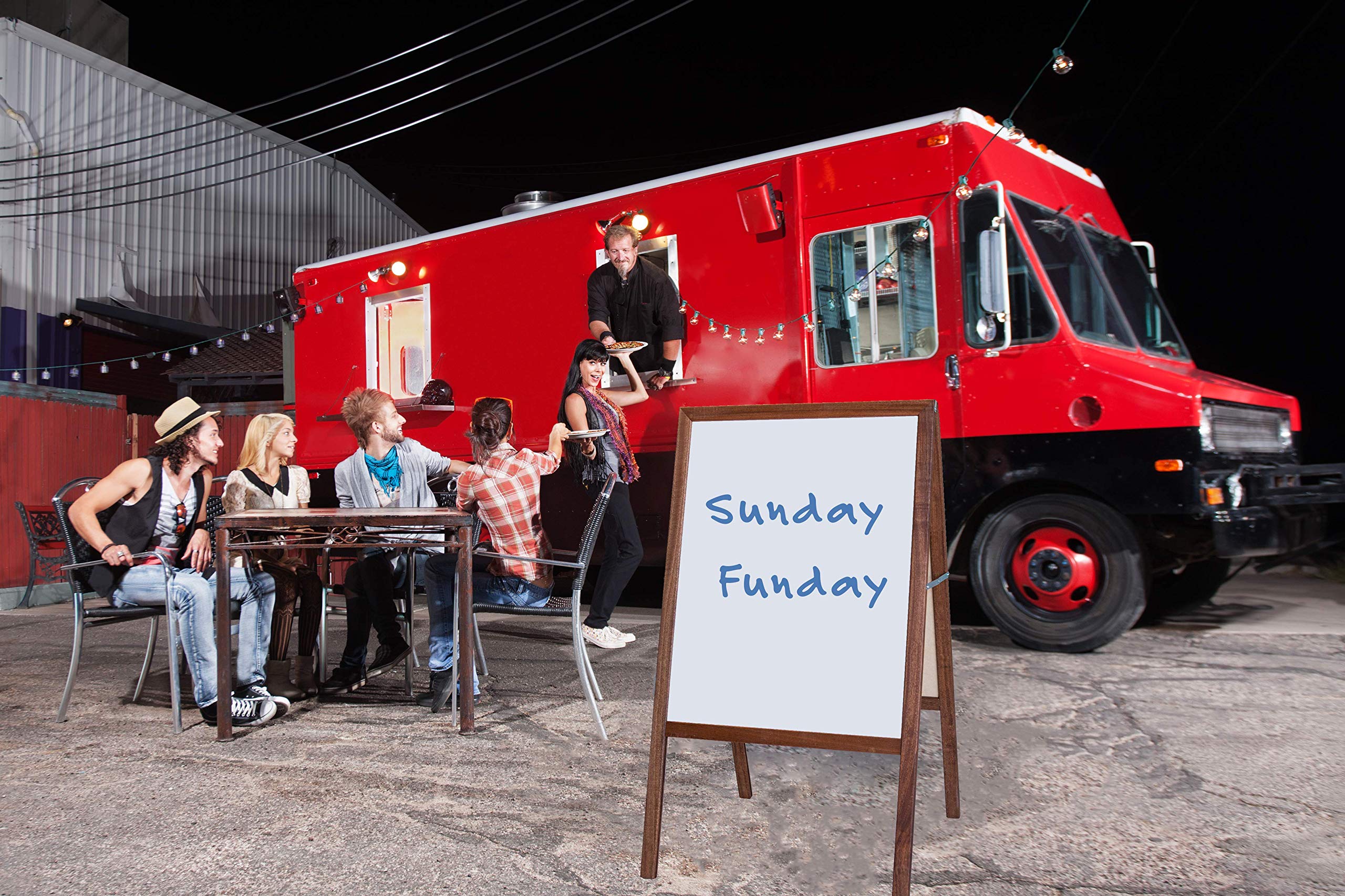 Flipside Products Marquee Easel - Stained Hardwood White & Black Dry Erase Board for Menus, Announcements, Sales - Perfect for Restaurants, Coffee Shops, Events & Retail Stores