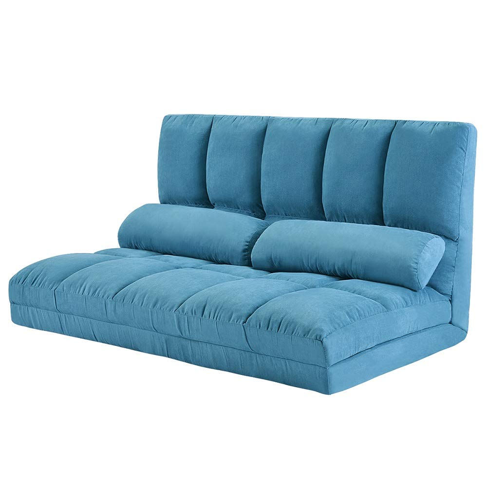 Harper & Bright Designs Adjustable 5-Position Floor Sofa & Couch - Convertible Gaming Chair & Loveseat for Living Room, Bedroom & Game Room - Blue Modern Floor Seating for Relaxing, Lounging & Video Gaming