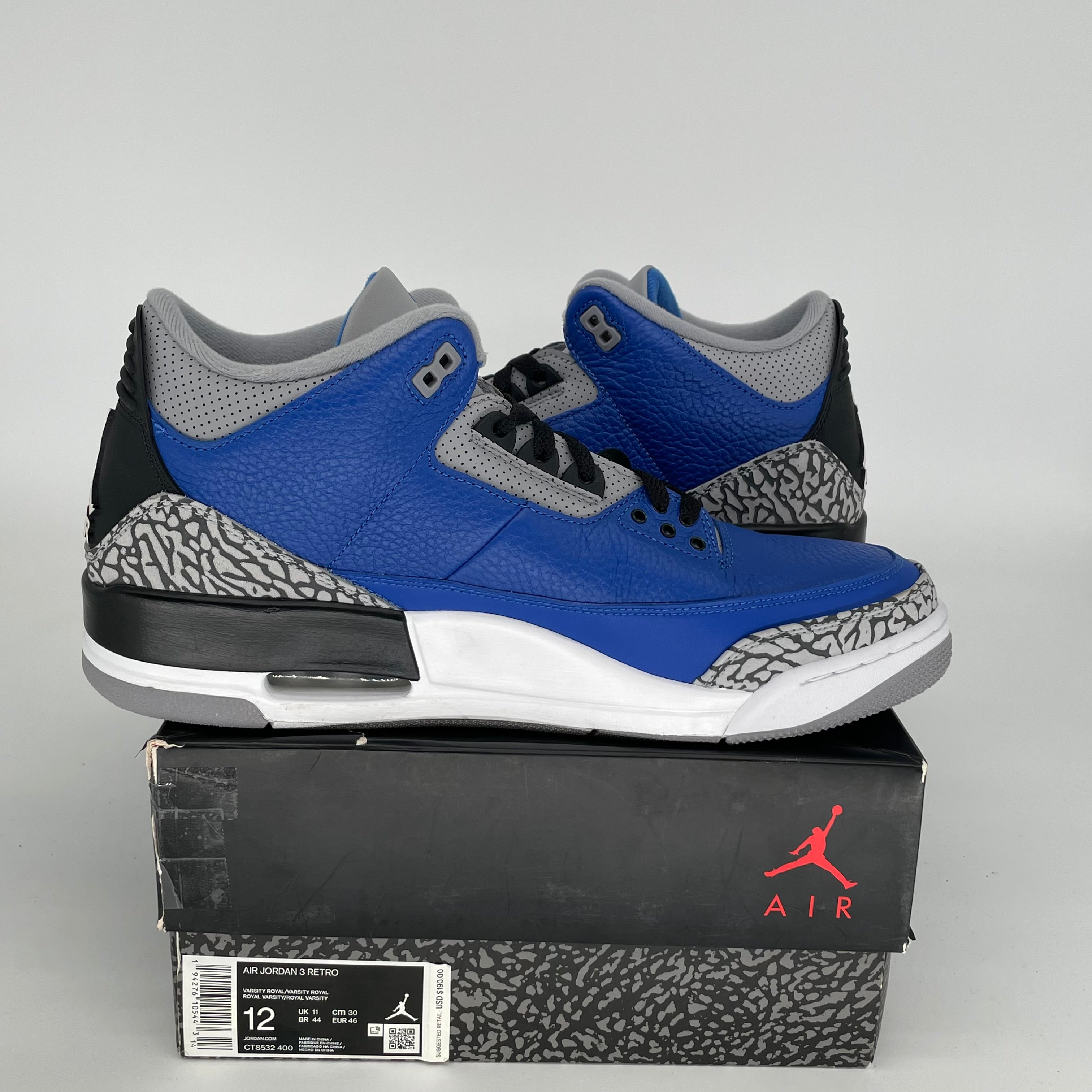 AIR JORDAN 3 VARSITY ROYAL CEMENT Men's Basketball Shoes - Size 12 (CT8532-400) | Retro Sneakers for Casual Wear & Street Style