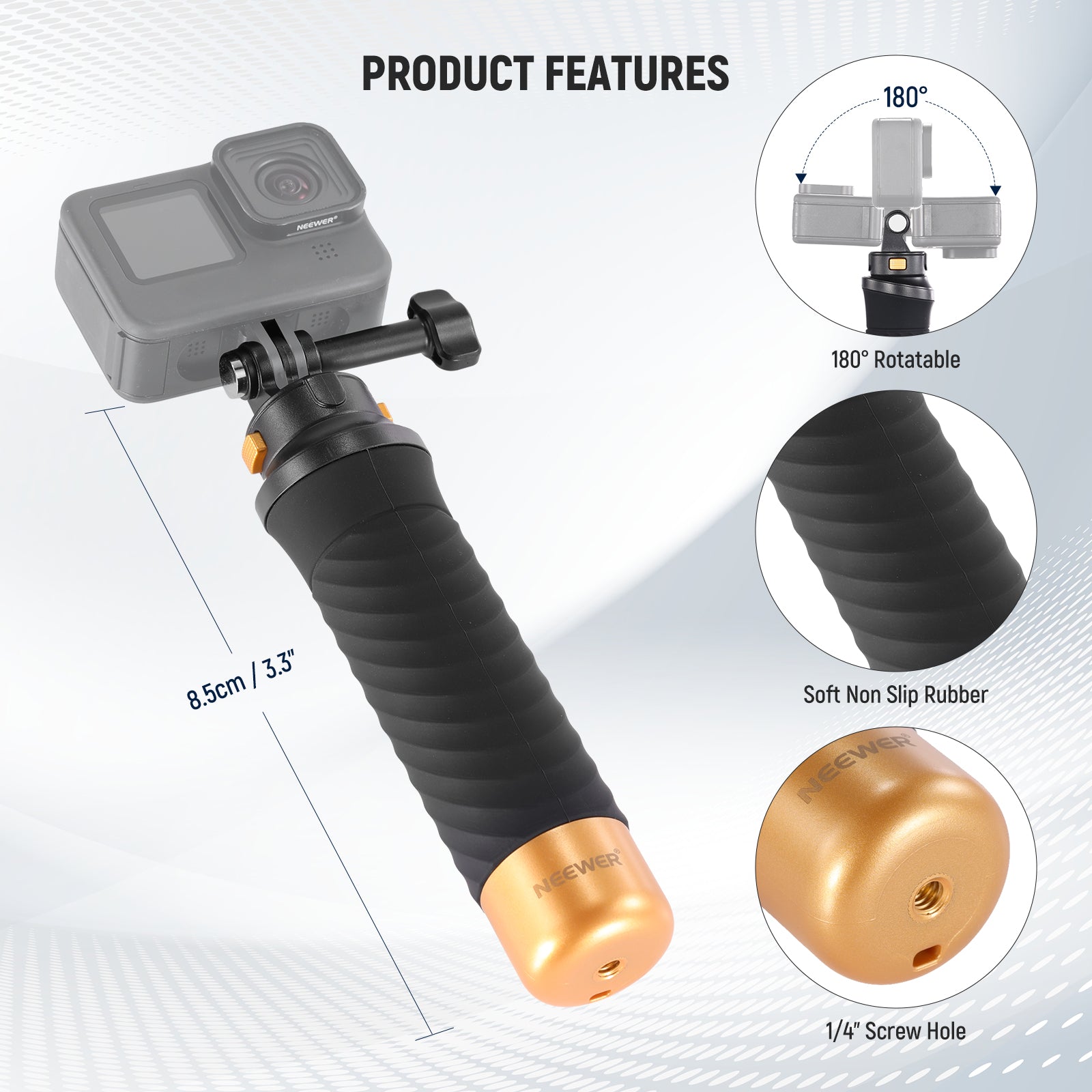 NEEWER GP23 Floating Hand Grip for GoPro Hero 11/10/9/8/7, DJI Osmo Action - Waterproof Camera Stabilizer for Surfing, Snorkeling & Underwater Photography