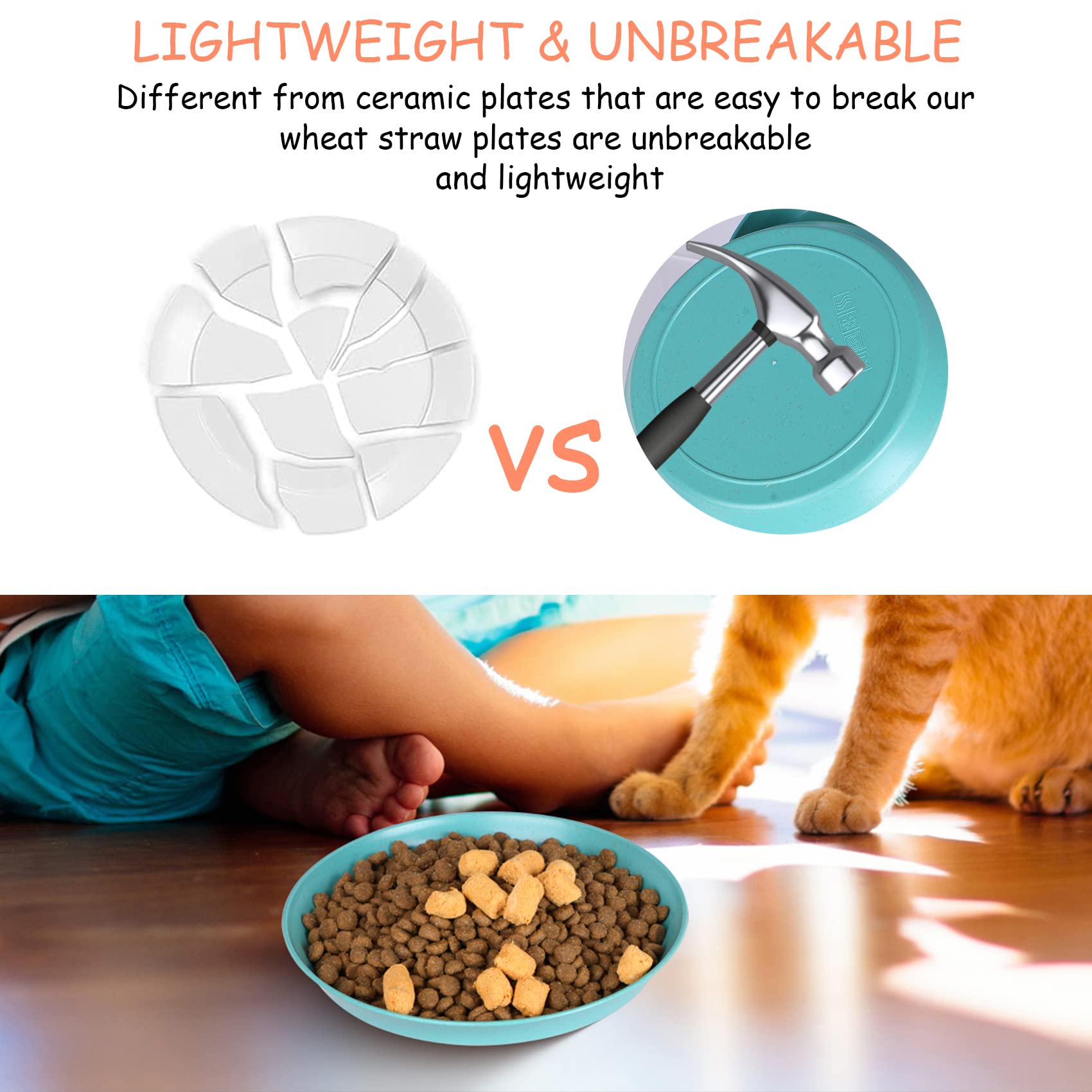 Eco-Friendly Cat Bowls for Food and Water - 6 Inch Whisker Fatigue Free Pet Dishes, Unbreakable Wheat Straw Cat Bowls Set of 8 - Perfect for Indoor/Outdoor Feeding, Travel & Multi-Cat Homes