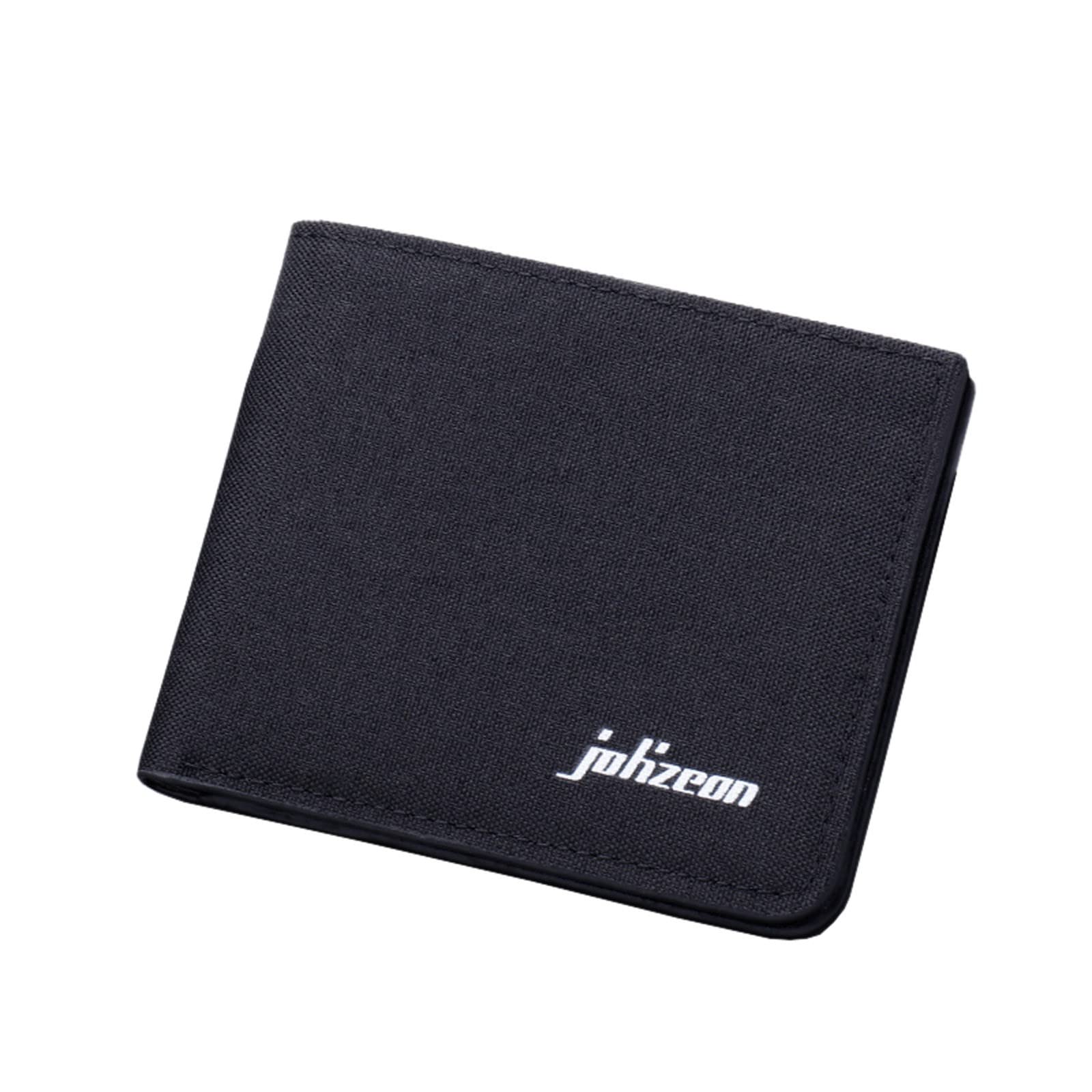 Men's Canvas Coin ID Short Wallet - Slim Open Purse with Multiple Card Slots & Badge Holder (Black, One Size) - Perfect for Daily Use, Travel & Business Essentials