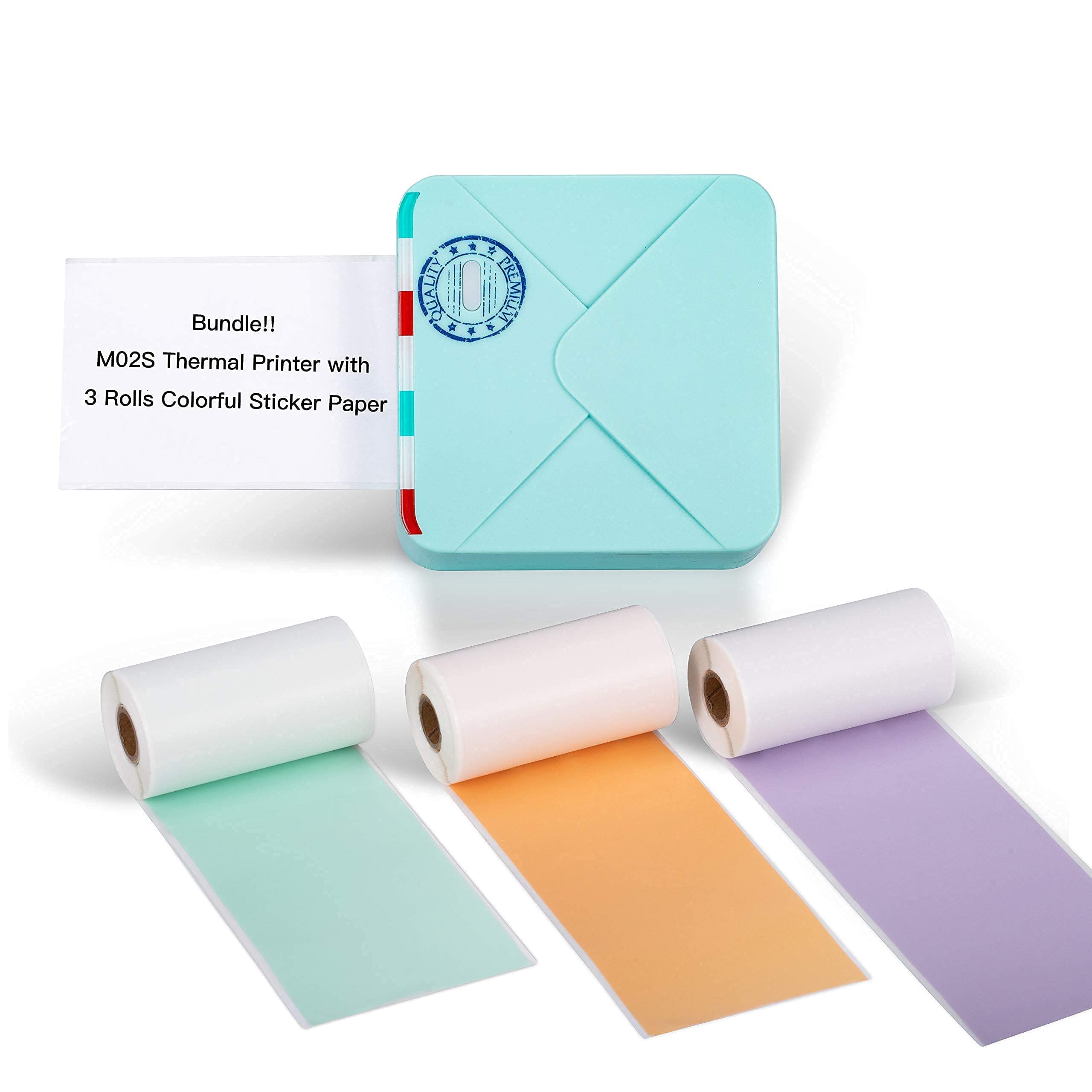 Phomemo M02S Portable Bluetooth Thermal Printer - Wireless Photo & Sticker Printer for iOS & Android, Includes 3 Rolls Colorful Sticker Paper - Perfect for Planning, Journaling, Study Notes, Art Projects, Office Work & Gift Giving
