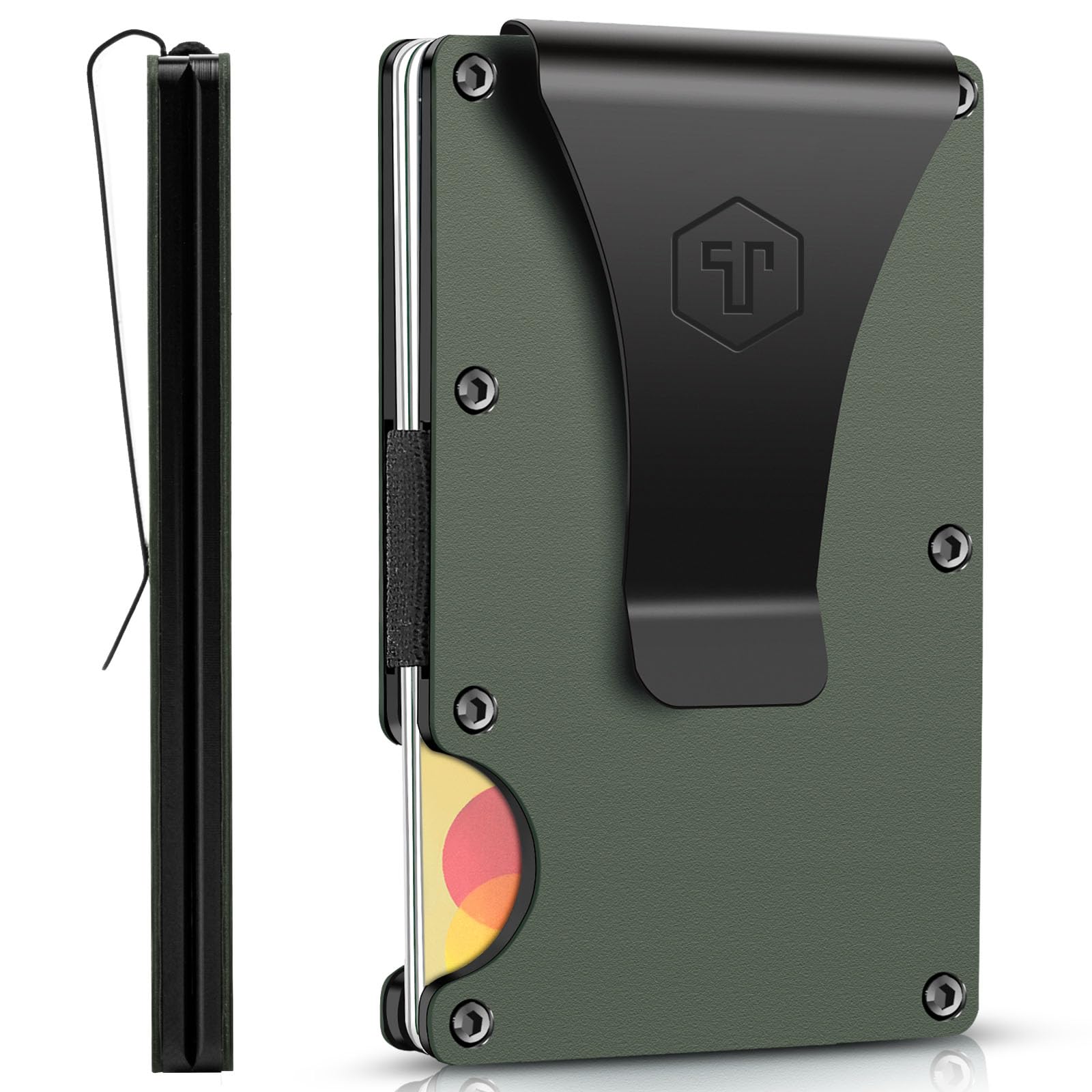 OTO Minimalist Slim RFID Blocking Carbon Fiber Money Clip Wallet for Men - Aluminum Metal Credit Card Holder (Army Green) | Perfect for Travel, Business & Everyday Carry