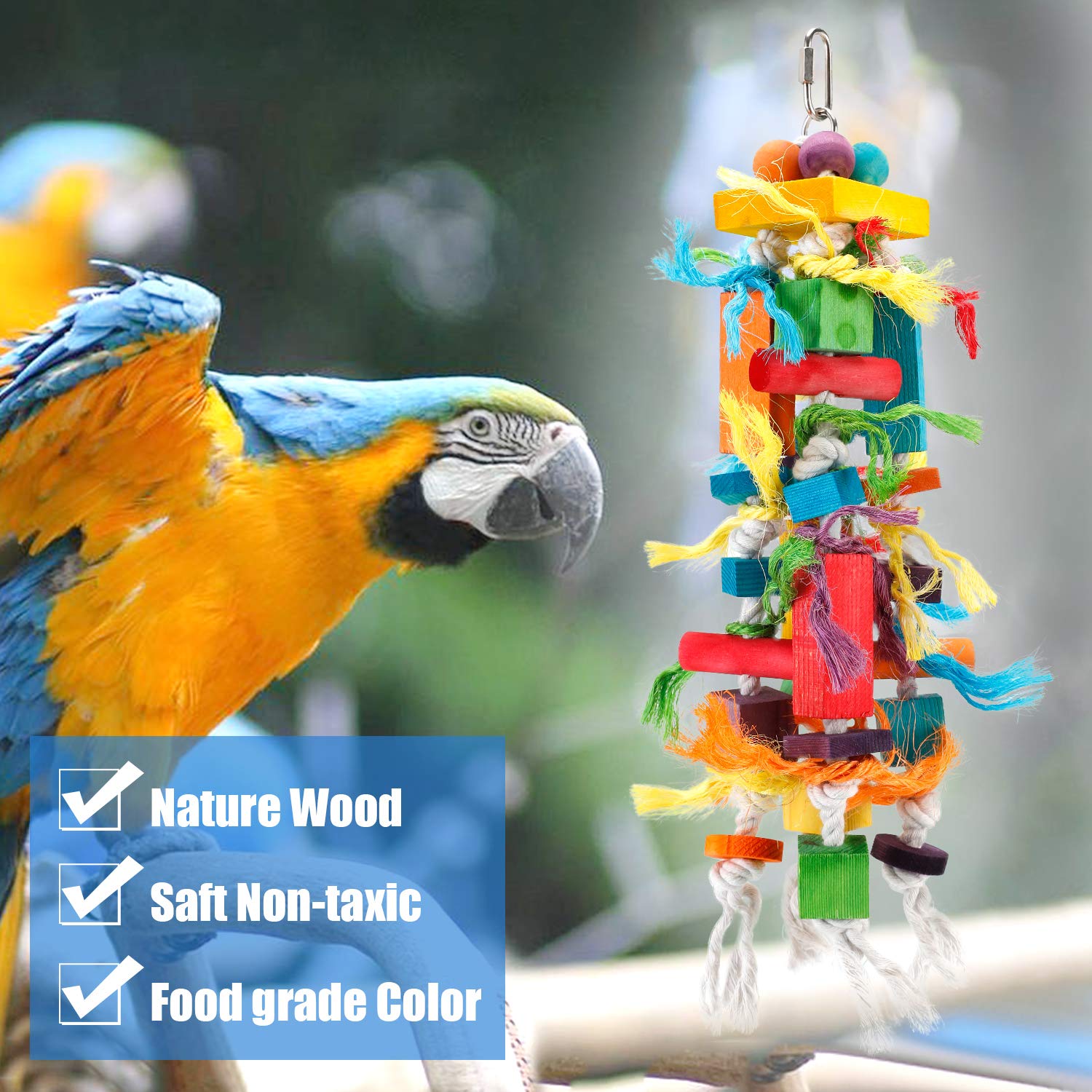 CRMADA Bird Toys for Parrots - Multicolored Wooden Chewing & Tearing Toys for African Grey, Cockatiel, Cockatoo & Medium Birds - Perfect for Cage Enrichment & Beak Exercise