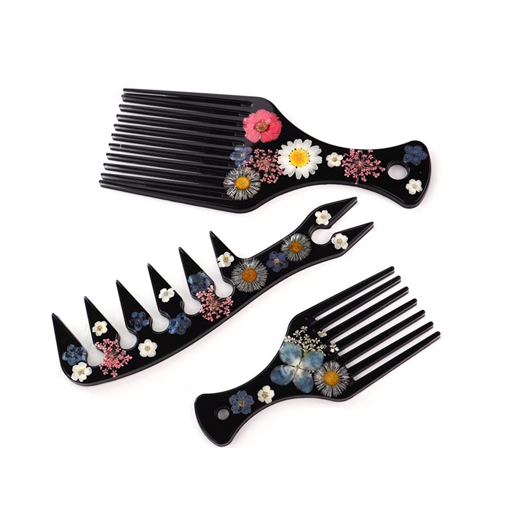 Fuerlun Hair Pick Comb with Resin Mold - Detangling & Styling Tool for Natural Hair, Curly Hair & Braids - Perfect for Salon, Home & Travel Use
