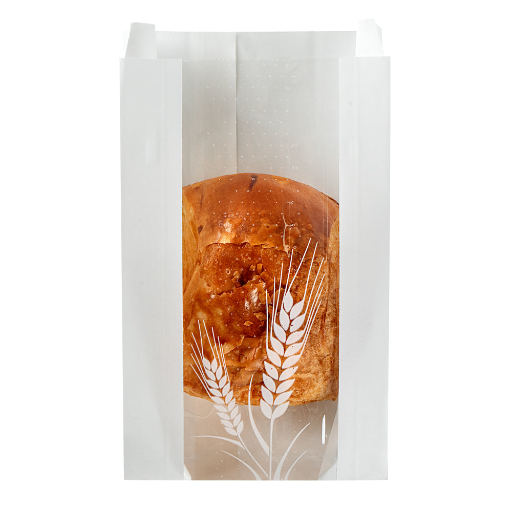 Greaseproof White Paper Bread Bags - Micro Perforated, Wheat Pattern (4.5