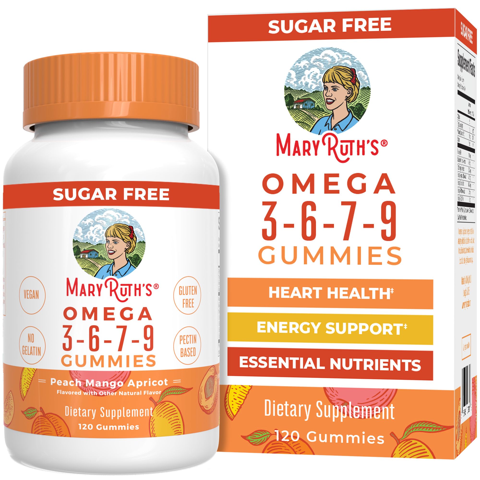 MaryRuth Organics Vegan Omega 3 6 7 9 Gummies - 120 Count | 4 Month Supply | Flaxseed Oil Supplement | Non-GMO, No Fish Taste | Supports Heart, Brain & Joint Health | Perfect for Adults & Kids Daily Wellness Routine