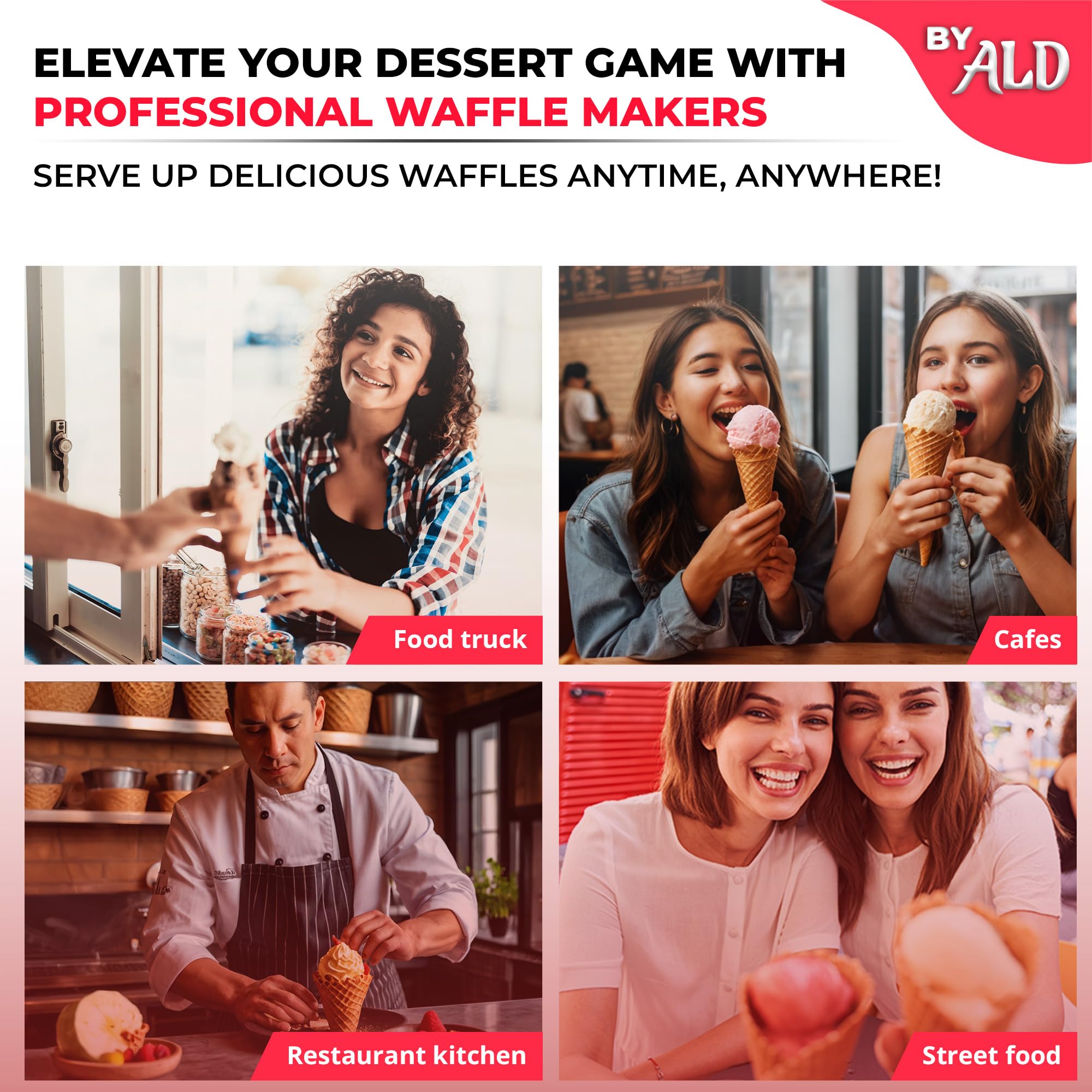 ALDKitchen Commercial Waffle Cone Maker - Nonstick Electric Waffle Roll Maker 110V for Ice Cream Cones, Desserts & Snacks - Perfect for Restaurants, Cafes & Home Baking