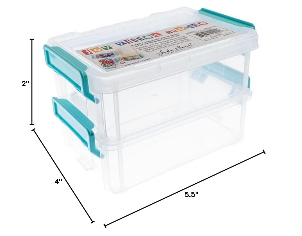 Joy Filled Storage - 2 Clear Stackable Food Storage Containers with Lids (5.5x4x2 Inches) - Turquoise Trim for Crafts, Kitchen Organization & Home Decor | Perfect for Baking Supplies, Office Desk & Craft Room Storage