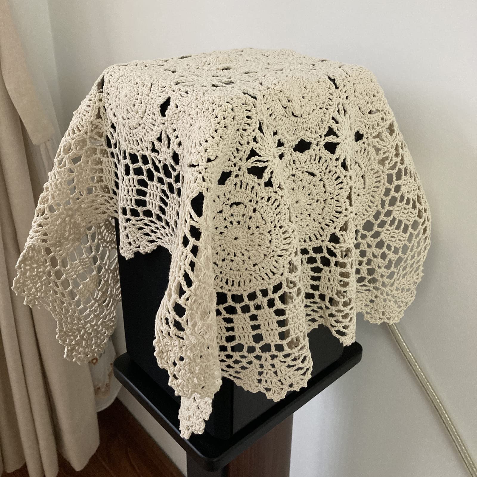 Hsvanyr Handmade Crochet Lace Table Runner, 19x39inch, Beige, Elegant Centerpiece for Dining Room, Adds a Touch of Vintage Charm
