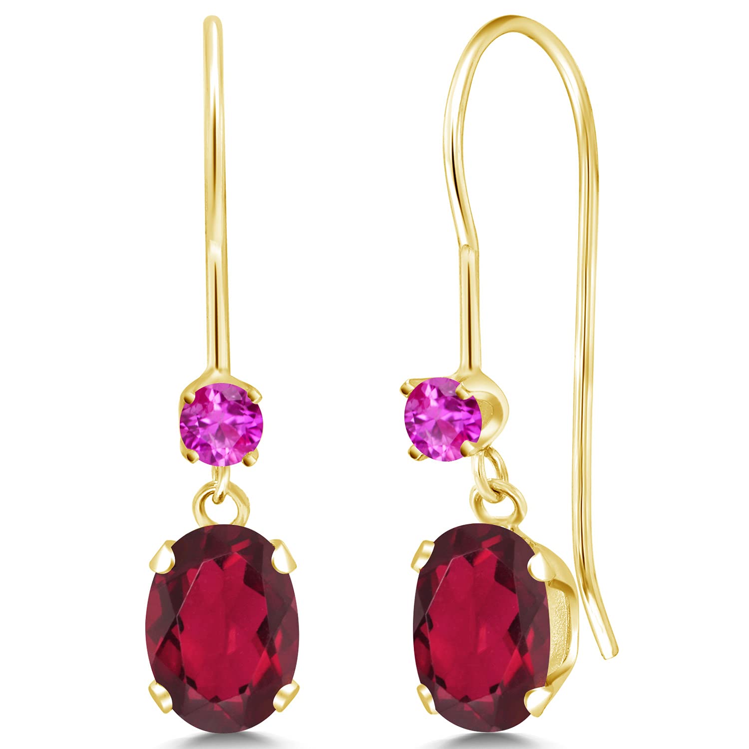 1.16 Ct Oval Red Mystic Topaz & Pink Sapphire 14K Yellow Gold Dangle Earrings for Women | Elegant Gemstone Jewelry Gift for Birthday, Anniversary & Special Occasions