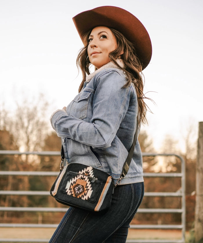 Wrangler Aztec Knitted Crossbody Purse for Women - Stylish Boho Shoulder Bag with Tribal Pattern - Perfect for Travel, Shopping & Everyday Use