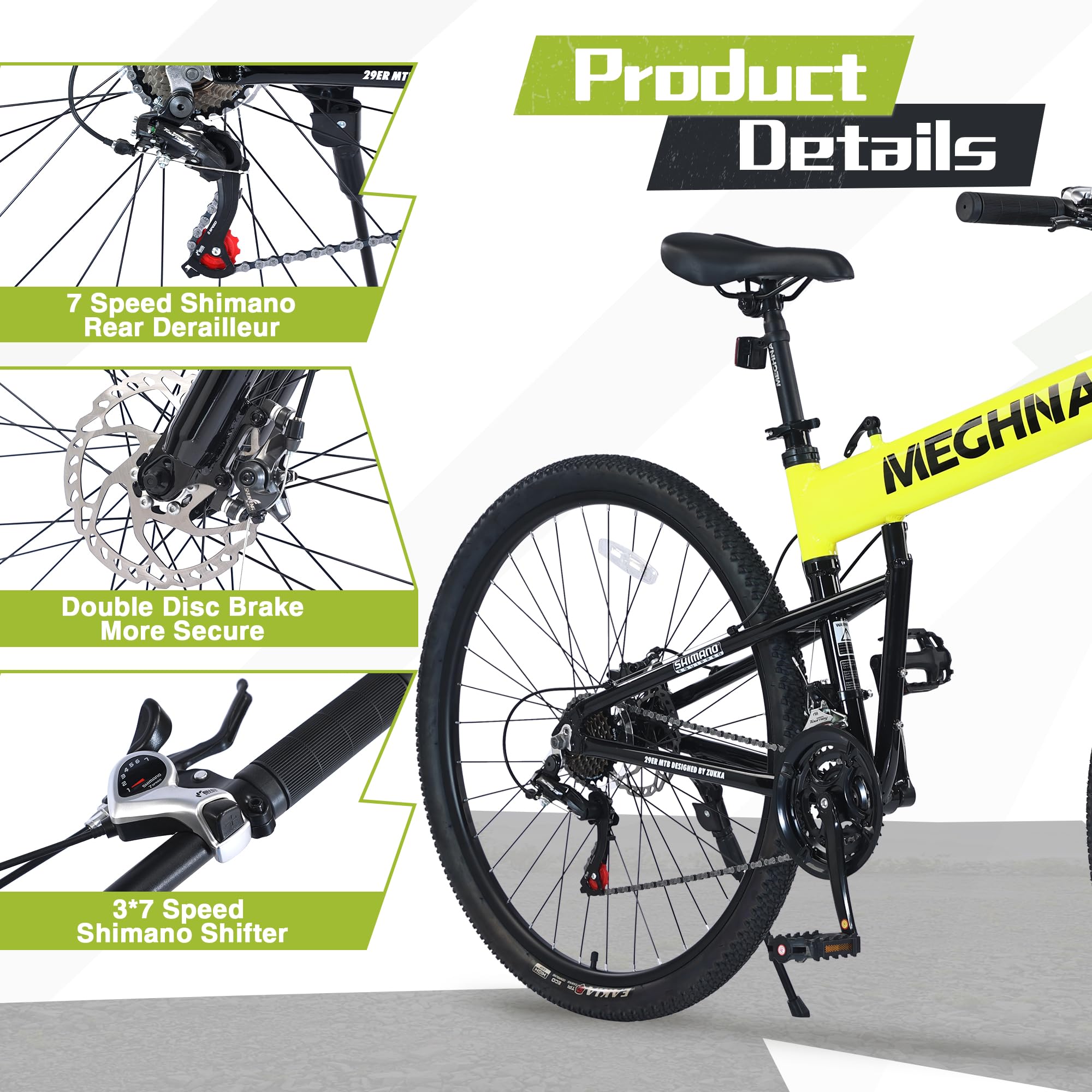 29 Inch Folding Mountain Bike for Adults - 21 Speed, Dual Disc Brakes, Lightweight Aluminum Alloy Frame - Foldable Bicycle for Men & Women - Perfect for Commuting, Trail Riding & Outdoor Adventures