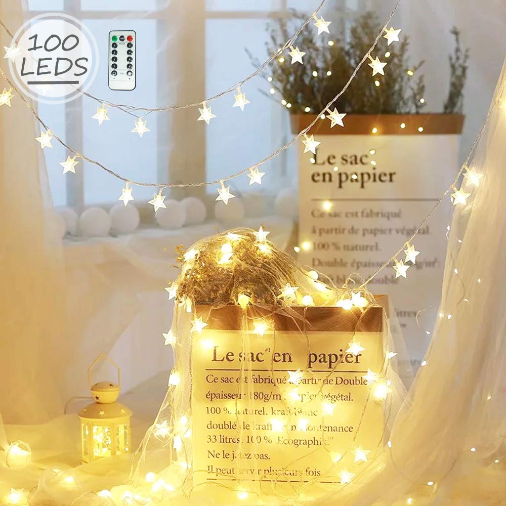 Star String Lights with Remote Control - Battery or USB Powered, 8 Lighting Modes, Waterproof Fairy Lights for Bedroom Decor, Christmas Tree, Wedding, Party & Outdoor Festivals | Perfect for Home Ambiance, Garden Lighting & Holiday Displays