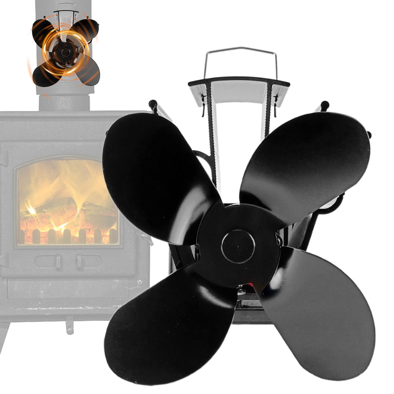 Efficient 4-Blade Heat Powered Stove Fan for Wood Burning Stove & Fireplace - Fast Start, Quiet Operation for Better Heat Distribution - Perfect for Home Heating, Cabin, RV & Outdoor Use