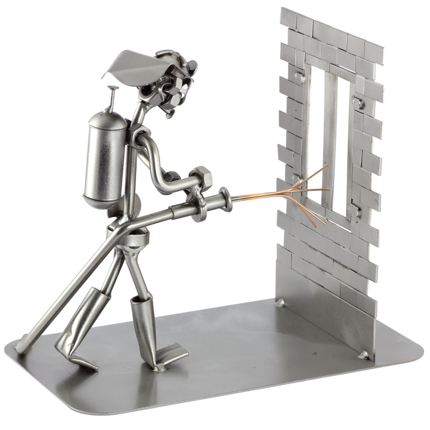 Handmade Metal Fireman Figurine Sculpture - Nuts & Bolts Design - Made in Germany - Unique Home & Office Decor for Firefighter Enthusiasts
