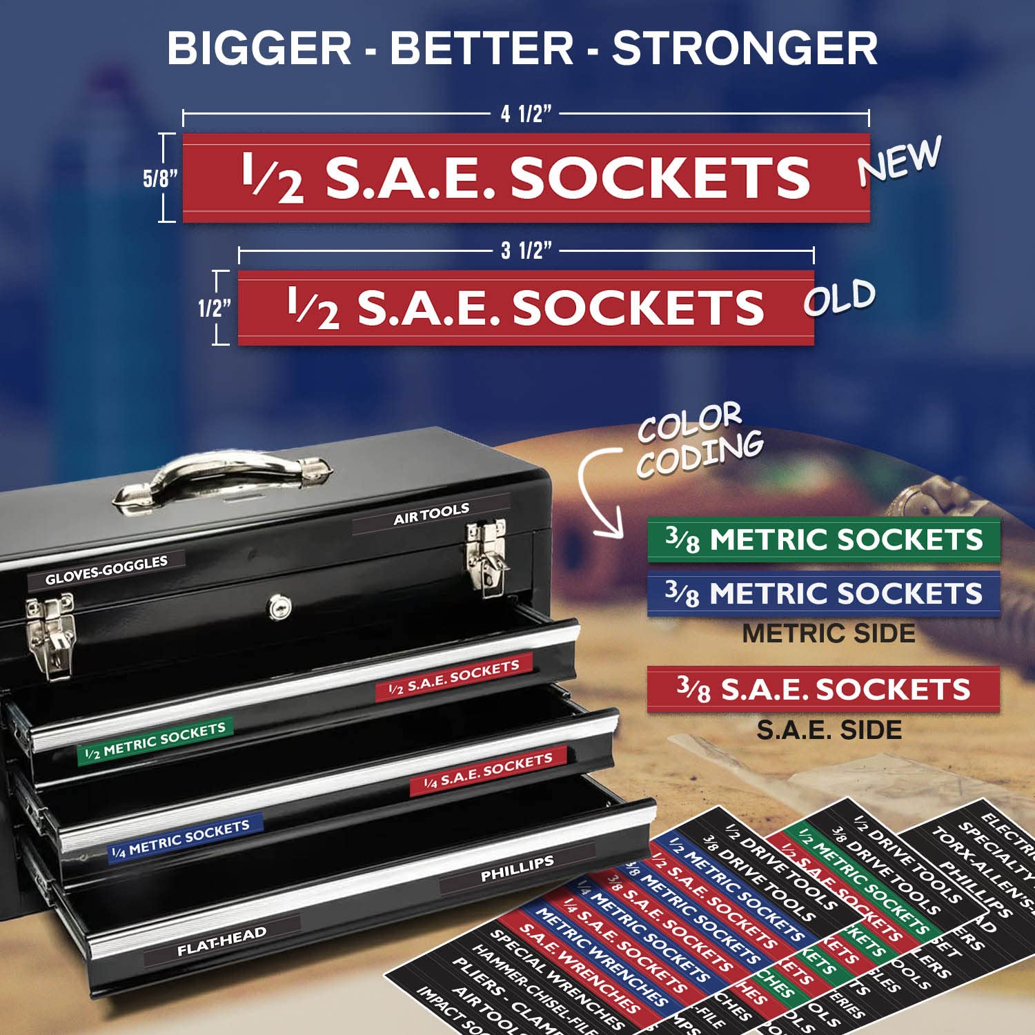 Ultimate Economy Adhesive Toolbox Labels - Durable Stickers for Workshop, Garage & Tool Organization - Perfect for DIY Projects and Professional Use