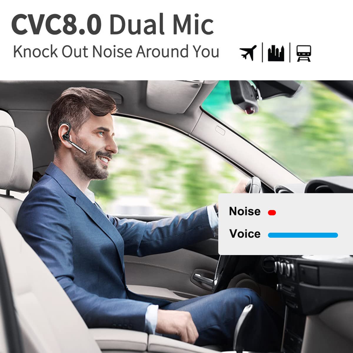 CONAMBO Bluetooth Headset V5.1 Wireless Earpiece - 16 Hours HD Talk Time, CVC8.0 Noise Cancelling, Dual Mic Hands-Free for iPhone Android Smartphones - Perfect for Driving, Business Calls & Office Use
