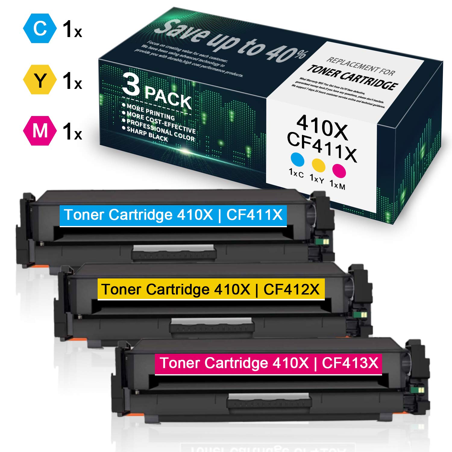 VaserInk High Yield 3-Pack (Cyan/Yellow/Magenta) CF411X CF412X CF413X Toner Cartridge Replacement for HP Color Pro MFP M477fdn M477fdw M477fnw & Pro M452 Series Printers - Perfect for Office & Home Printing Needs