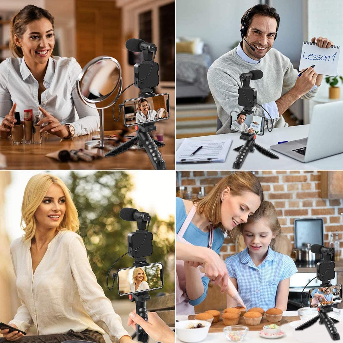 QPLOVE Smartphone Video Kit with LED Light, Microphone, Tripod & Phone Holder - Compatible with iPhone & Android for YouTube, TikTok, Live Streaming, Vlogging & Content Creation - Perfect for Home Studio, Outdoor Shooting & Social Media Influencers