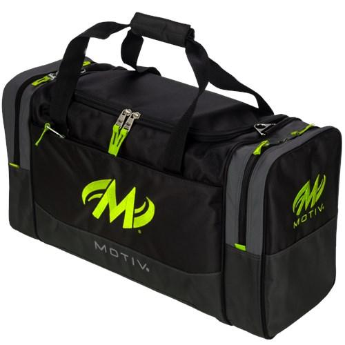 Motiv Shock Double Tote Grey Lime Bowling Bag - Premium 2-Ball Bowling Tote with Shoulder Strap for League Play & Practice