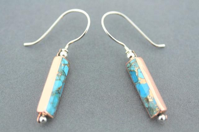 Stylish Rectangle Copper & Silver Earrings with Bronzed Turquoise - Perfect for Boho, Casual & Evening Wear