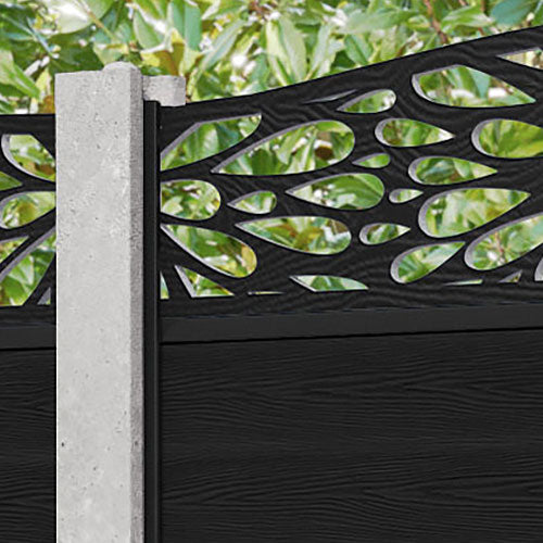 Classic Blossom Curved Top Black Fence Panel for Existing Concrete Posts - Perfect for Garden, Yard, and Backyard Privacy Fencing