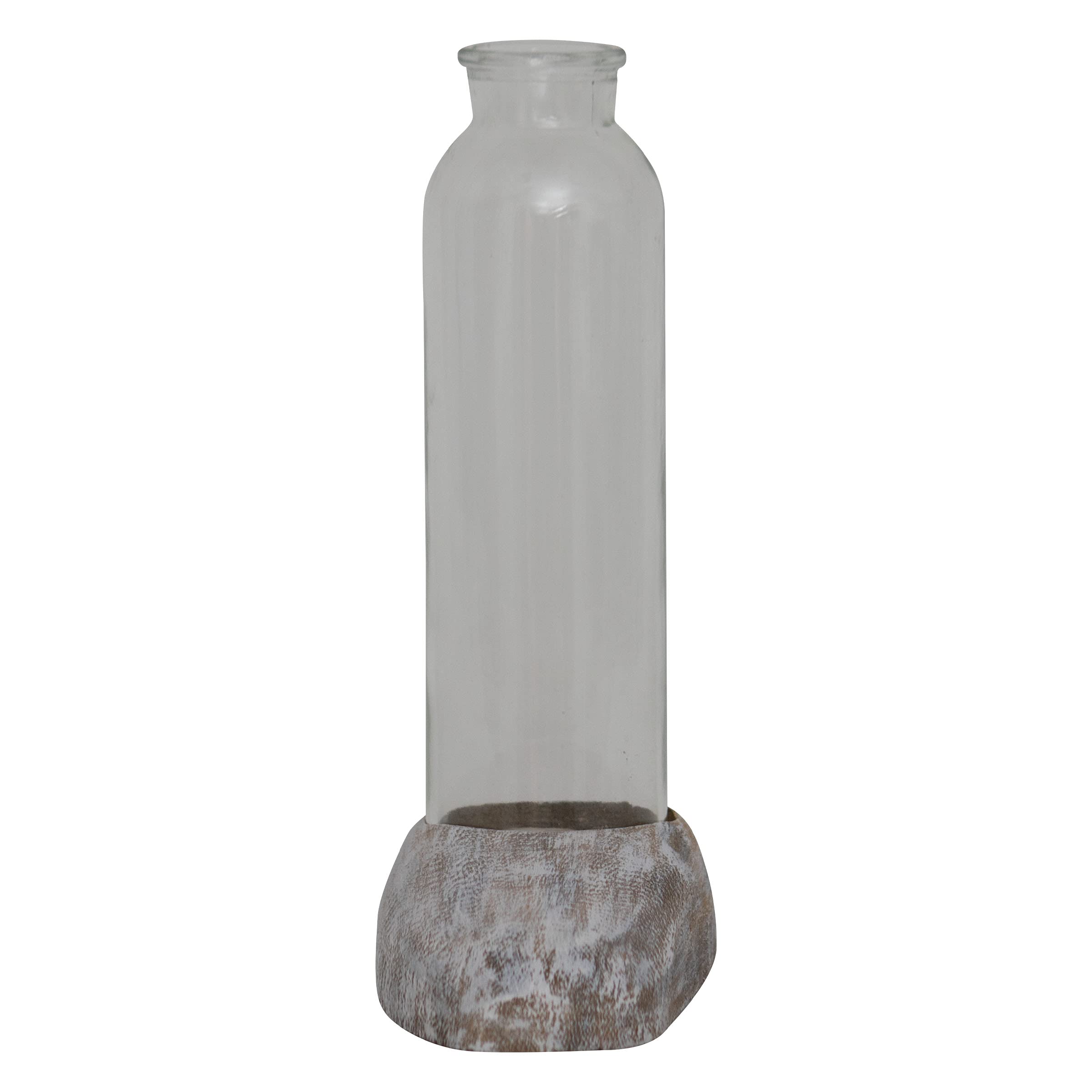 Whitewashed Wood Bud Vase Holder with Glass Insert - Rustic Home Decor for Centerpieces, Weddings & Farmhouse Style - Perfect for Dining Tables, Shelves and Mantel Displays