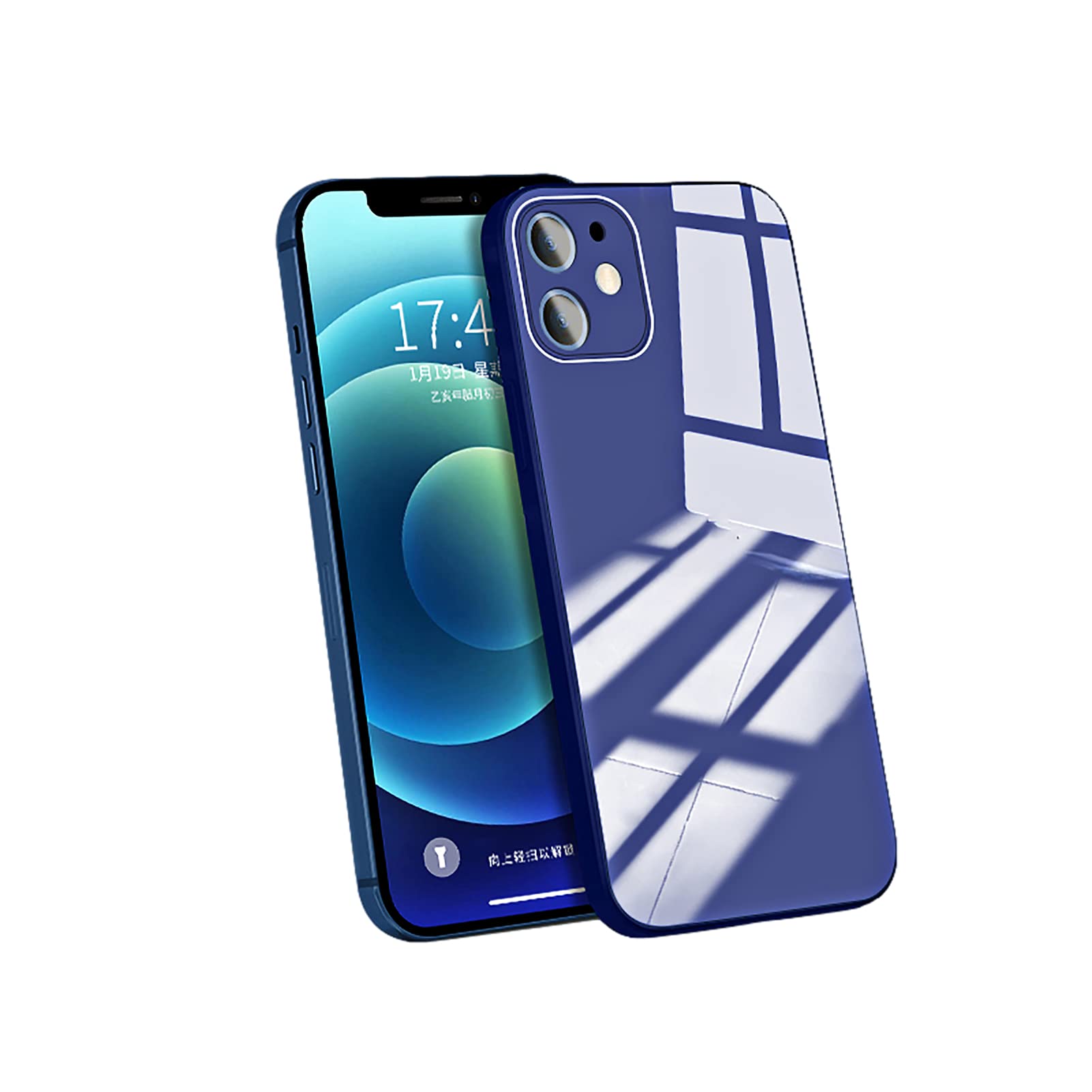 TCXSSL iPhone 12/12 Mini/12 Pro/12 Pro Max Case - 9H Tempered Glass Back, Shockproof Slim Protective Cover with Soft Silicone Bumper (Blue) - Perfect for Everyday Use, Work & Outdoor Activities