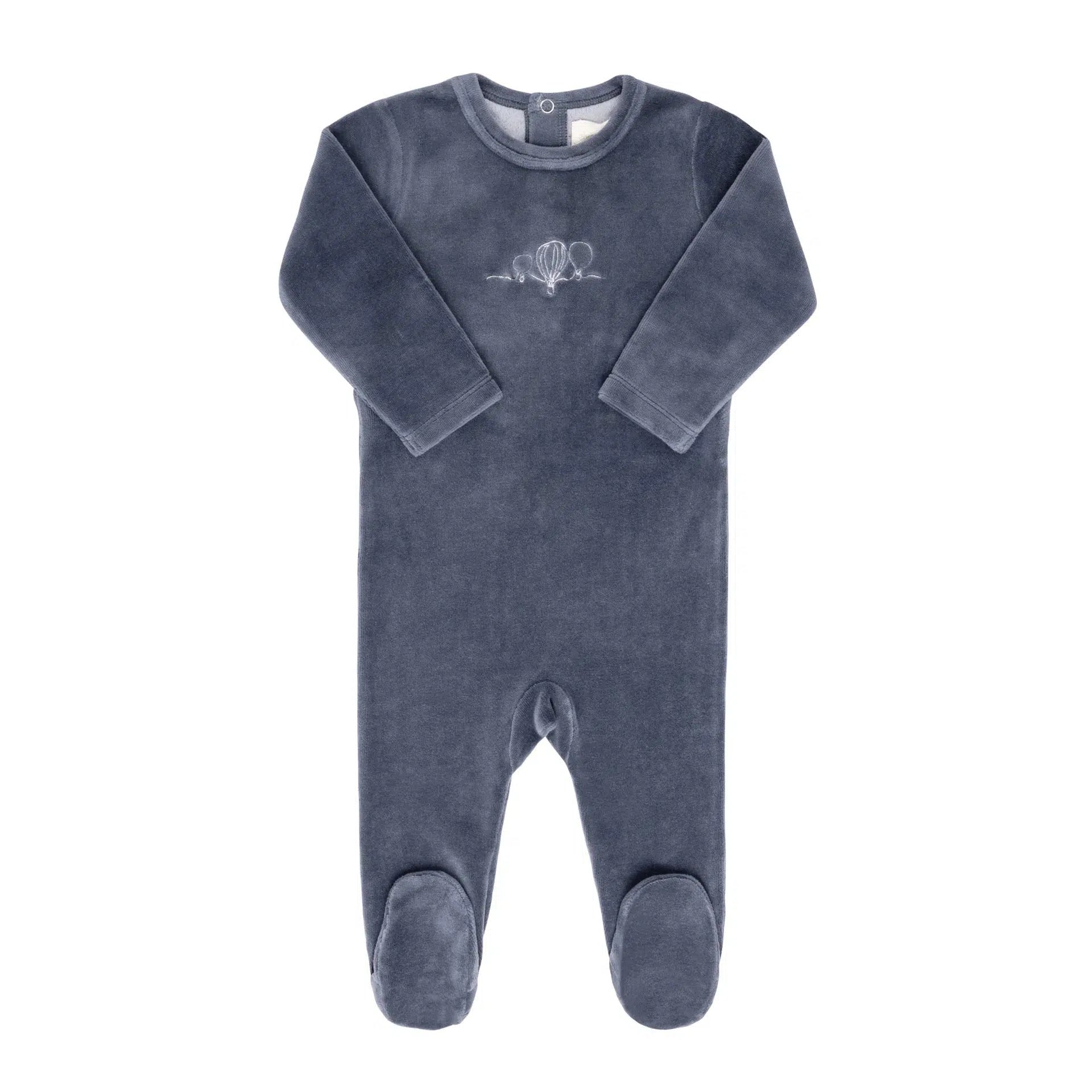 Ely's & Co Velour Embroidered Baby Footie Pajamas with Hot Air Balloon Design - Soft & Cozy Sleepwear for Newborns & Infants (Perfect for Nursery, Bedtime & Photo Shoots)