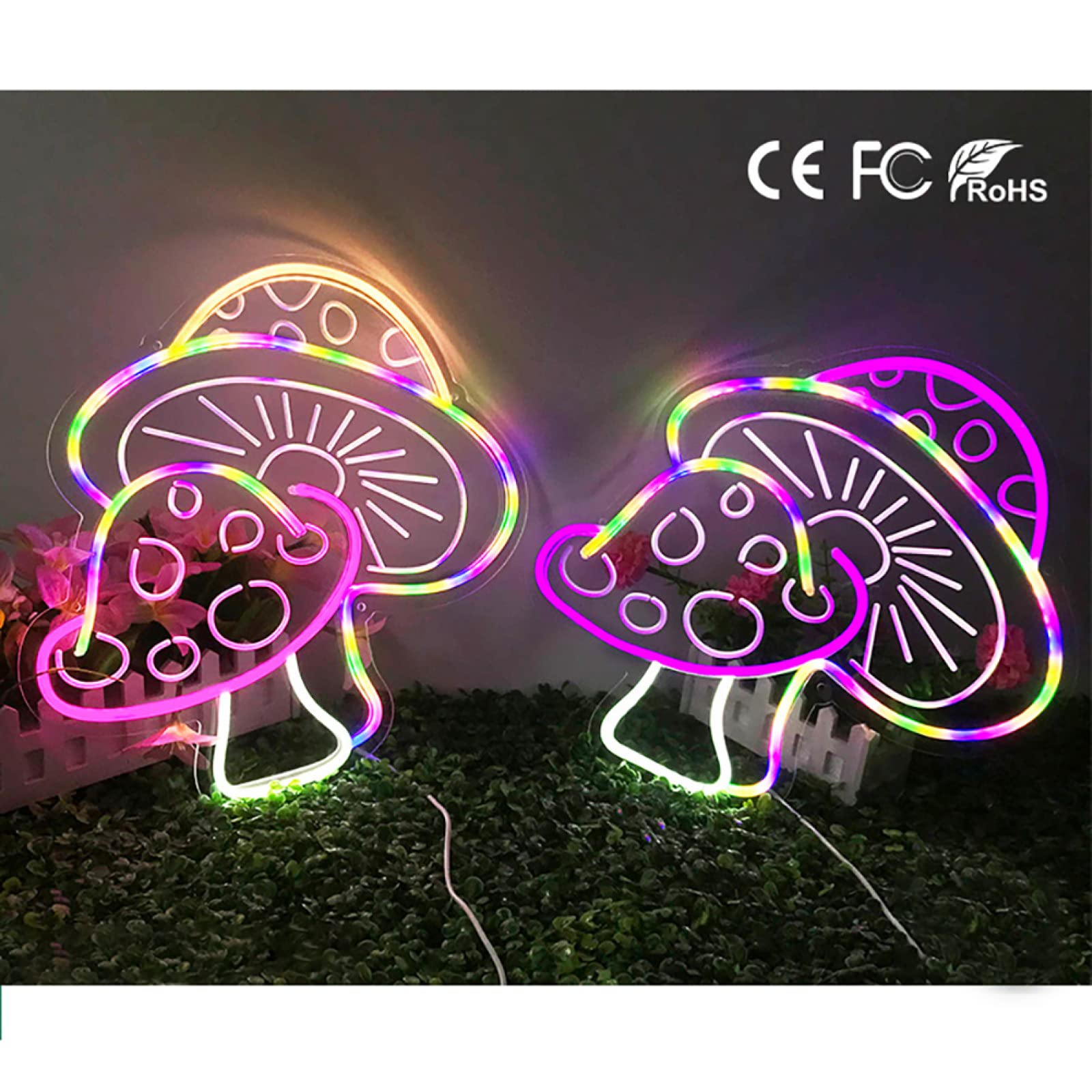**Mushroom Neon Sign Wall Decor - USB Powered Dimmable LED Light for Bedroom, Birthday Party, Nursery, Bar & Cafe (15.2x14.8 inches) - Cute Mushroom Night Light for Home & Gift**