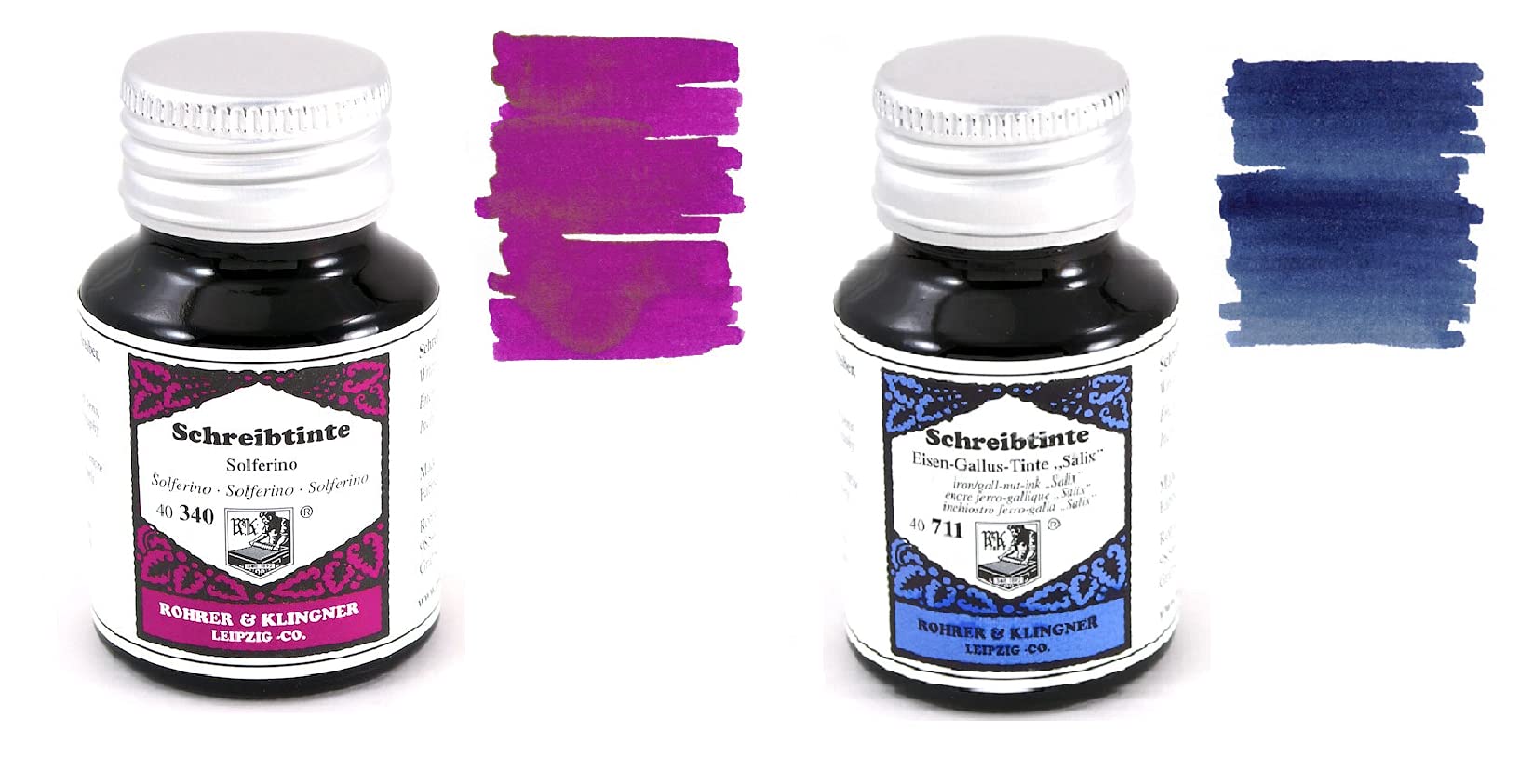 Rohrer & Klingner Fountain Pen Ink Set - 2 x 50ml Bottles (Salix & Solferino) - Premium Calligraphy Ink for Writing, Drawing & Artistic Projects - Perfect for Journaling, Lettering & Gift Giving
