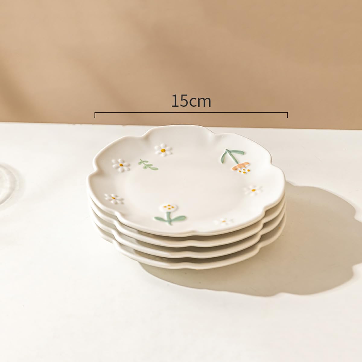 Embossed Floral Ceramic Condiment Bowls - 4-Piece Set (6 Inch) for Sushi, Appetizers, Desserts | Elegant Serving Dishes for Kitchen & Dining Table
