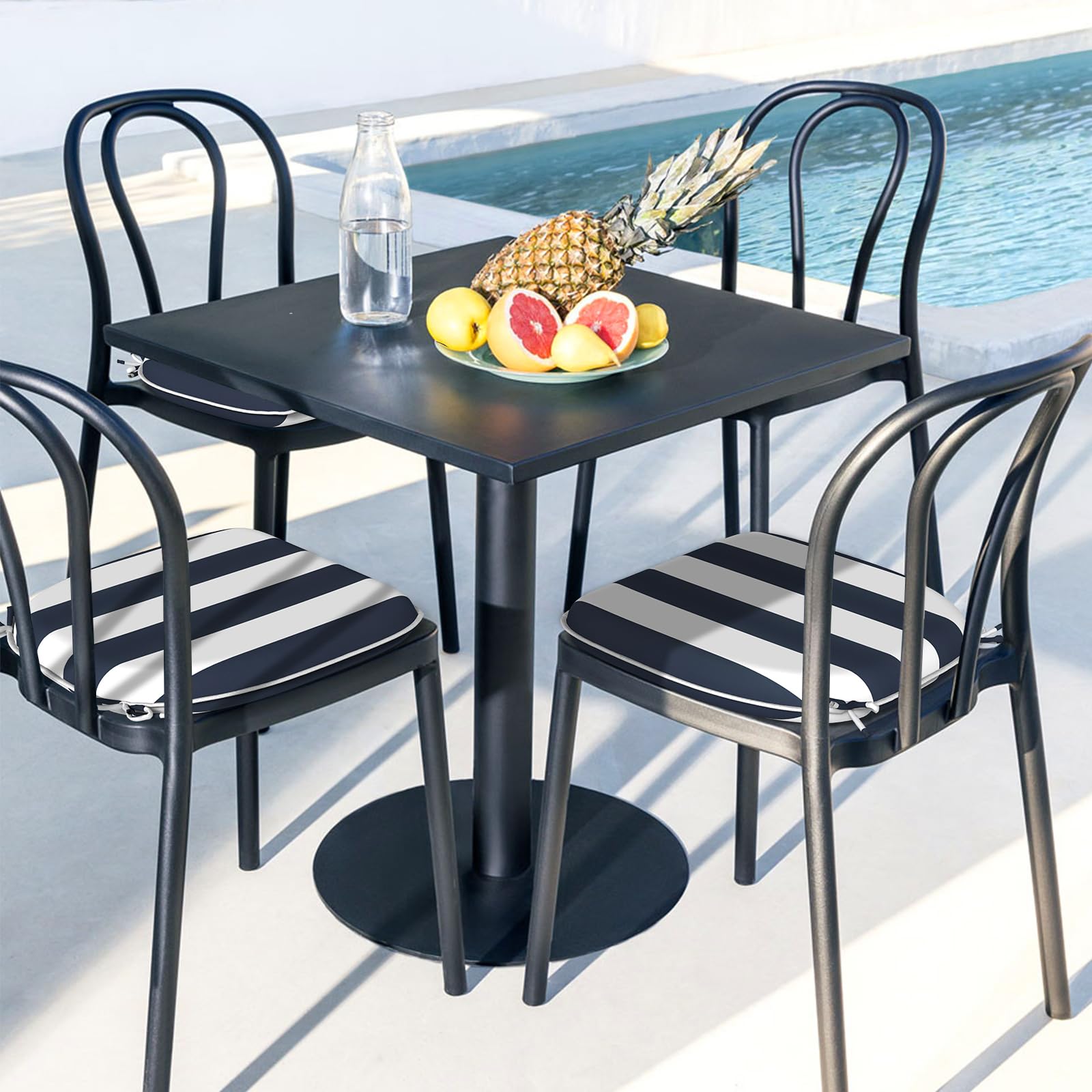 **LVTXIII Outdoor Chair Cushions Set of 2 - 16x17 Inch Patio Seat Cushions with Ties for Garden, Deck & Poolside Furniture - Water-Resistant & Comfortable - Cabana Navy Blue**    *(Perfect for outdoor lounging, backyard relaxation, or enhancing your patio furniture comfort!)*
