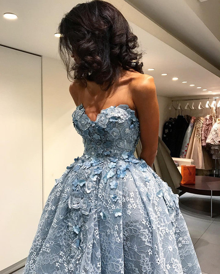 Elegant Gray Lace High Low Prom Dresses for Women - Sweetheart Neckline Formal Gowns for Homecoming, Evening Party & Special Occasions