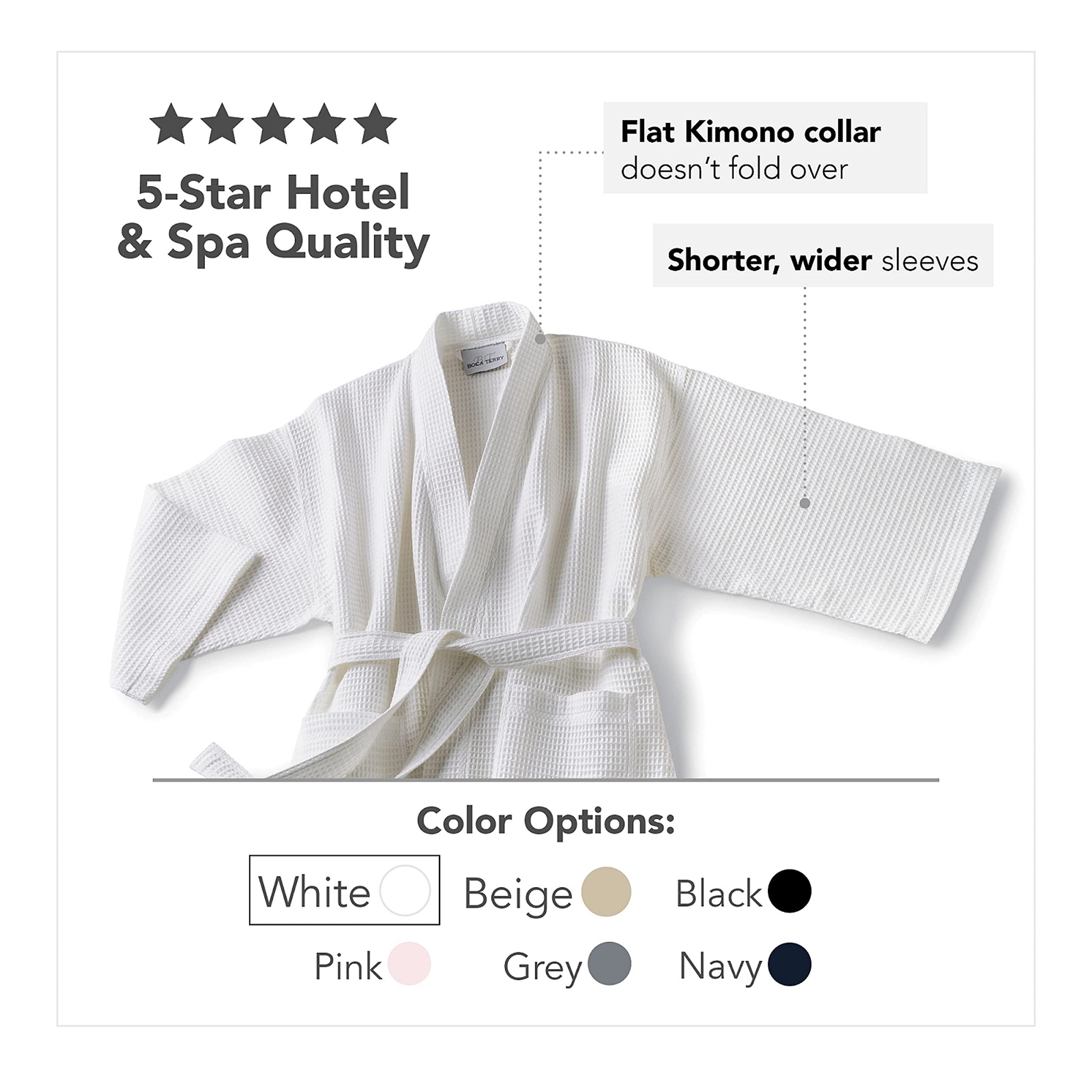 BOCA TERRY Women's Waffle Knit Robe - Soft Long Cotton Kimono Bathrobe for Spa, Hotel & Home Relaxation | Cozy Loungewear for Morning Coffee & Self-Care Moments