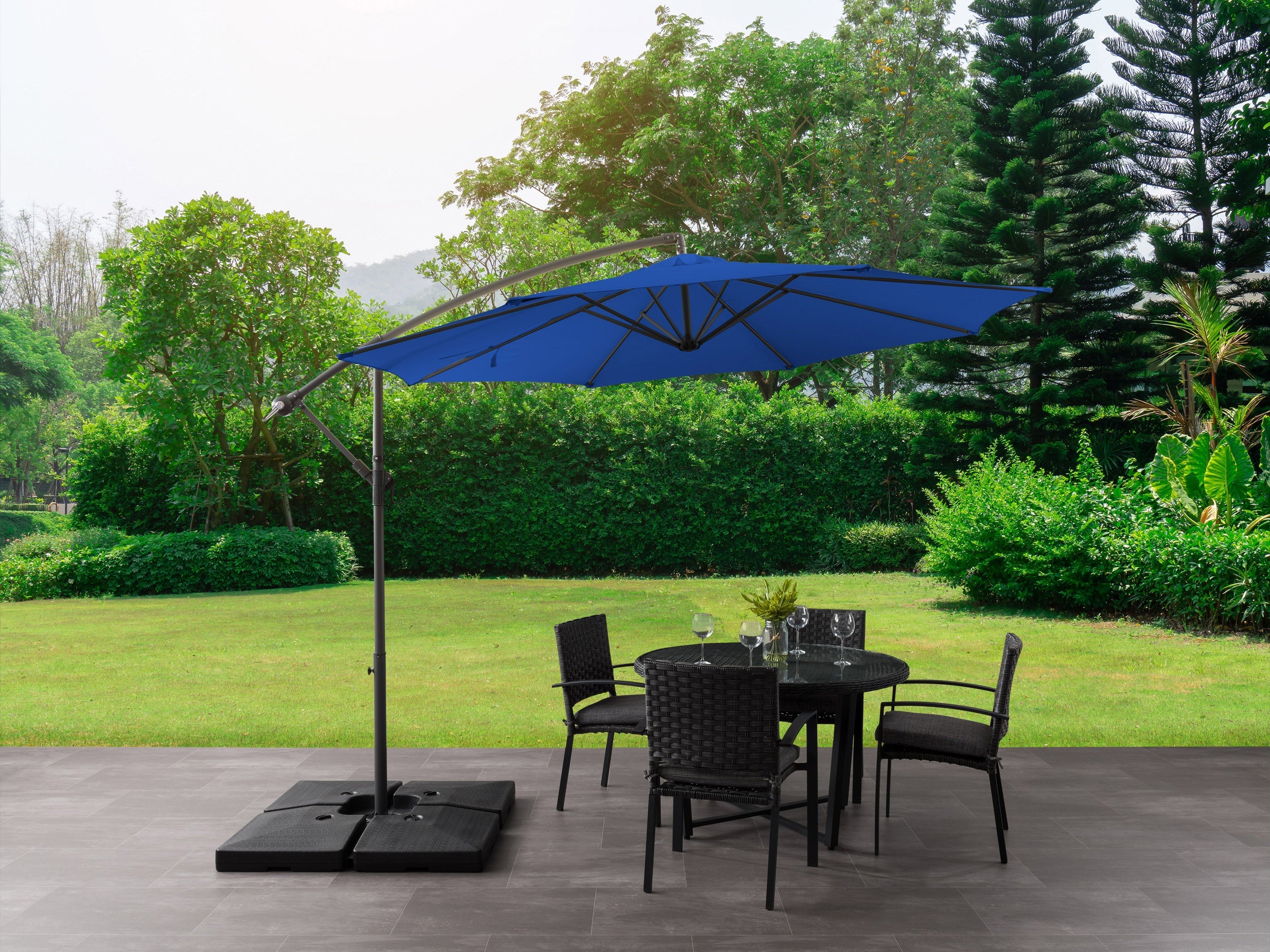 9.5ft Tilting Offset Patio Umbrella in Cobalt Blue - Perfect for Poolside, Backyard, and Outdoor Dining Areas