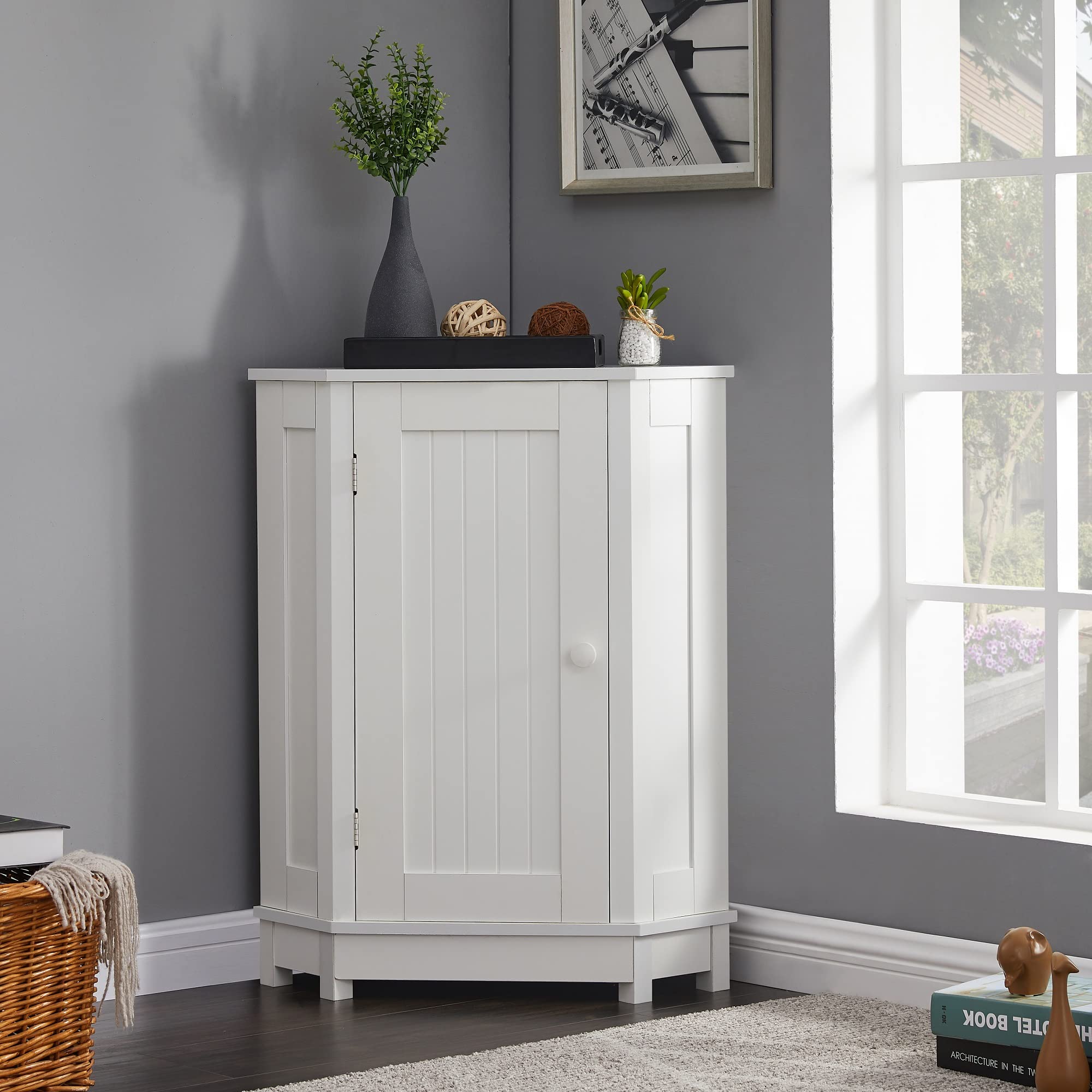 Merax White Single Door Bathroom Corner Cabinet - Adjustable Shelves Medicine Storage Organizer for Toilet & Bathroom Organization - Perfect for Small Spaces, Apartment Bathrooms & Vanity Storage