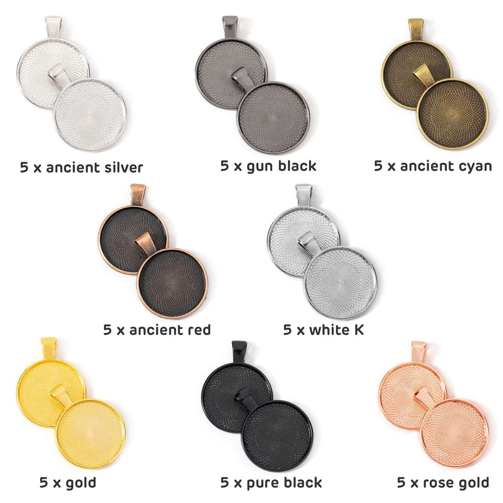 40pcs Round Bezel Pendant Trays for Jewelry Making - 8 Color DIY Craft Bezel Blanks (25mm/0.98inch) - Perfect for Photo Pendants, Resin Charms & Handmade Necklace Making