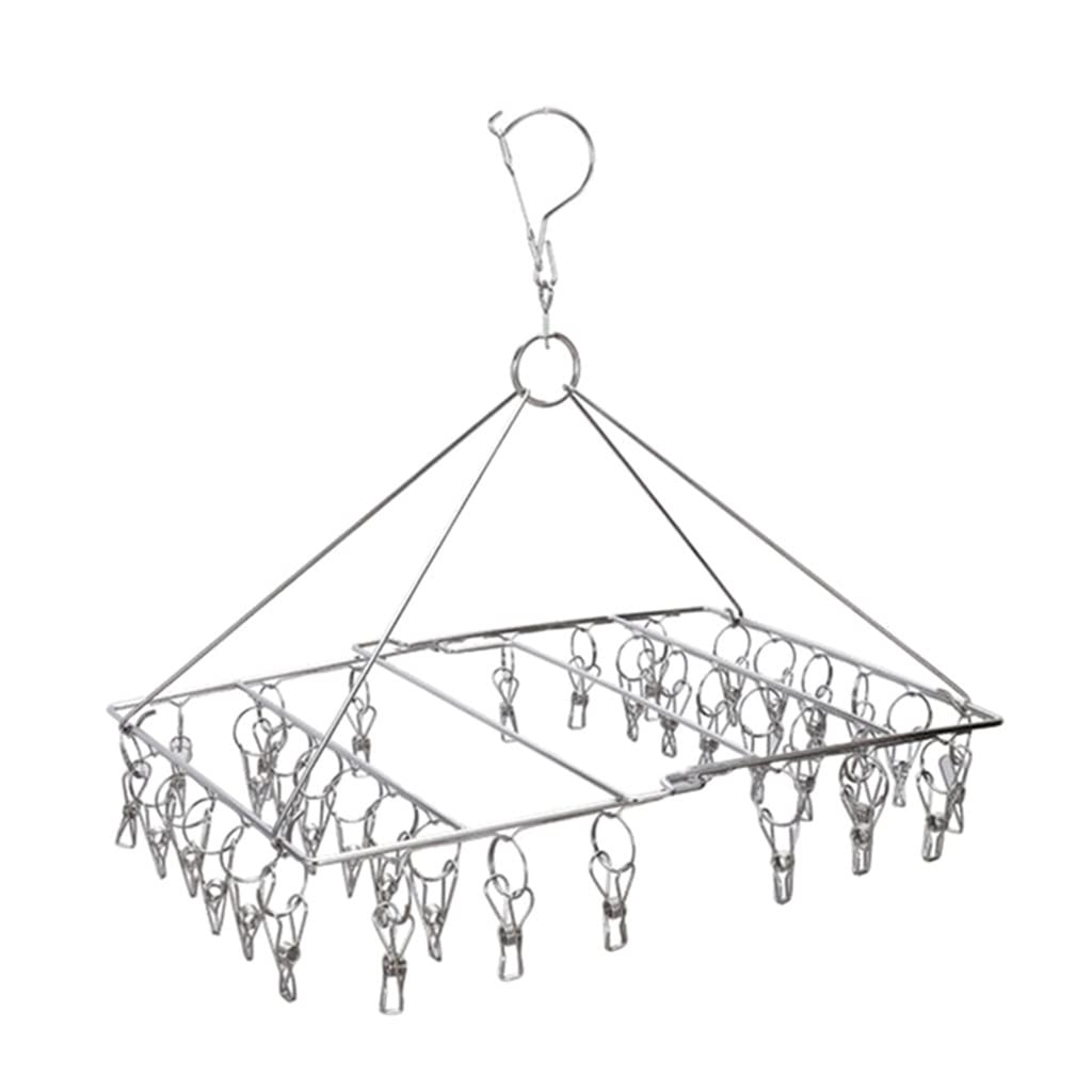 Multi-Functional Folding Clothes Hanger with 36 Clips - Space Saving Laundry Drying Rack for Socks, Towels, Diapers, Bras & Underwear - Perfect for Small Spaces, Apartments & Travel