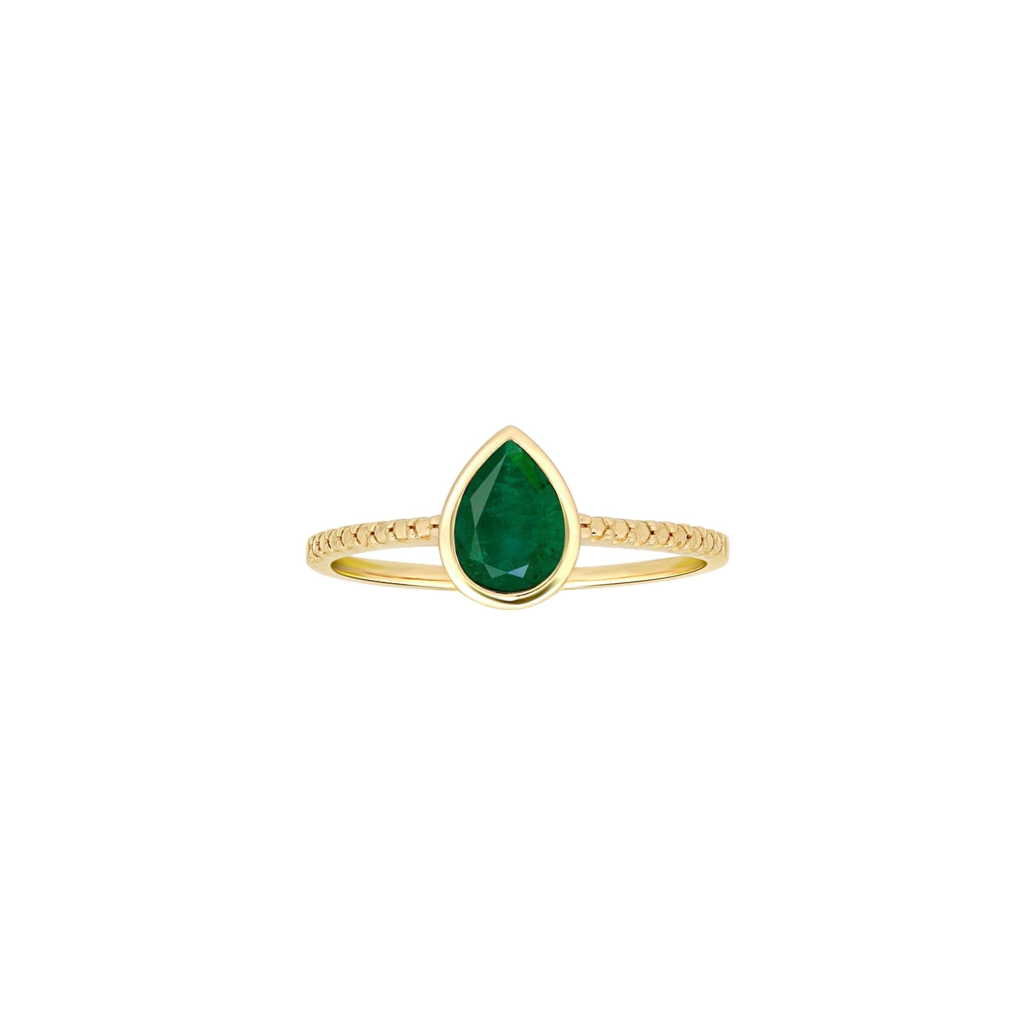 14K Yellow Gold Green Agate Teardrop Cocktail Ring - Elegant Bezel Set Statement Jewelry for Women, Perfect for Evening Parties, Weddings & Special Occasions