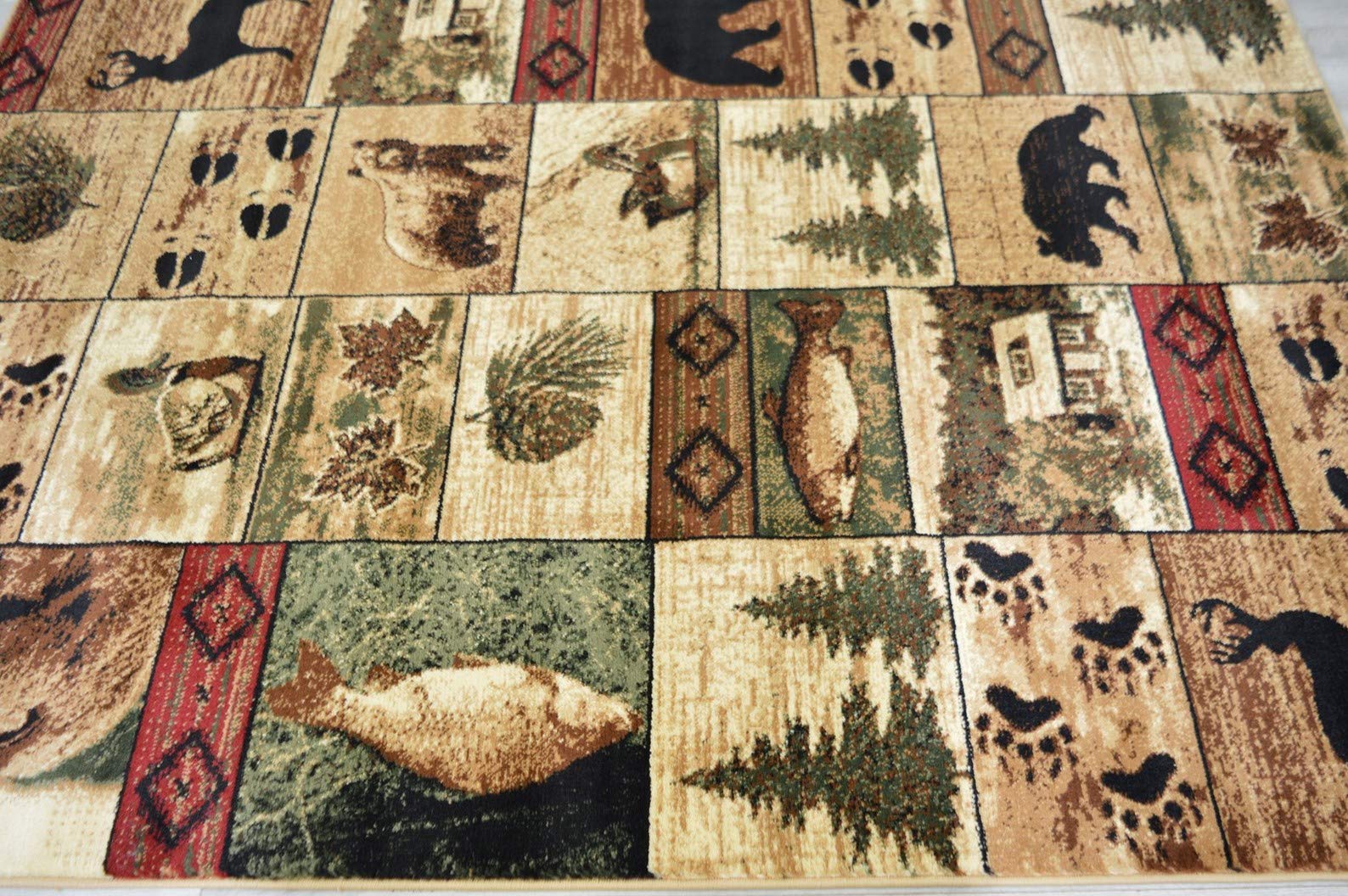 HR-Cabin Rug – Lodge & Cabin Nature Animal Print Area Rug – Modern Geometric Pattern Rug for Cozy Cabins, Living Rooms & Bedrooms