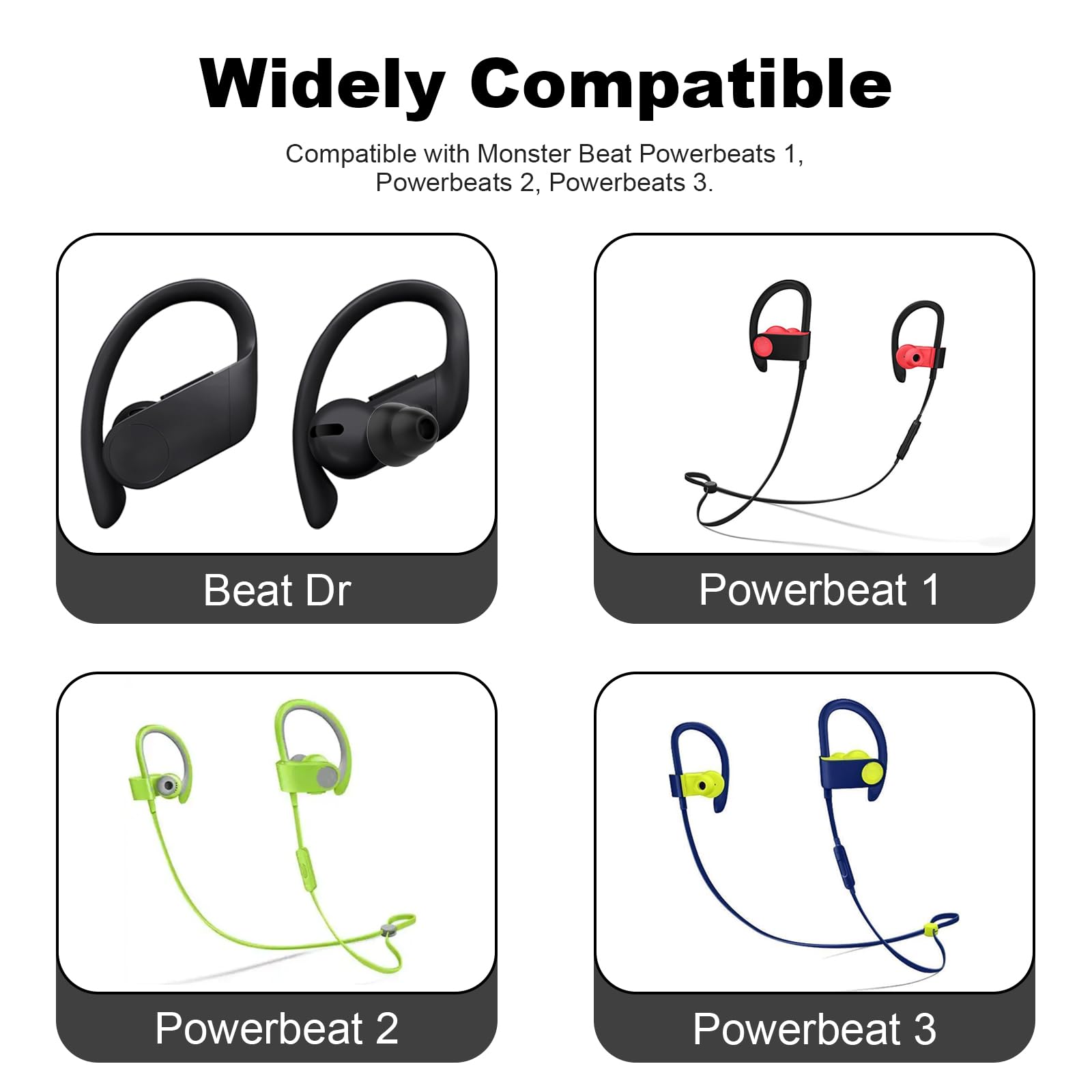Premium Replacement Double Flange Silicone Earbuds Tips (10-Pack, Black) - Compatible with Beats Powerbeats 2 & 3 Wireless Headphones - Secure Fit for Running, Workouts & Active Lifestyles