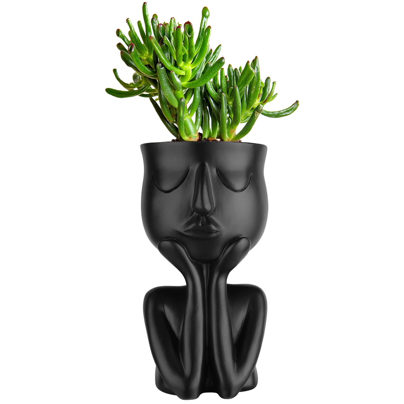 Stylish Face Flower Pot Head Planter - Closed Eyes Resin Succulent & Cactus Planter for Home Decor, Office Desk, or Garden Gift Idea