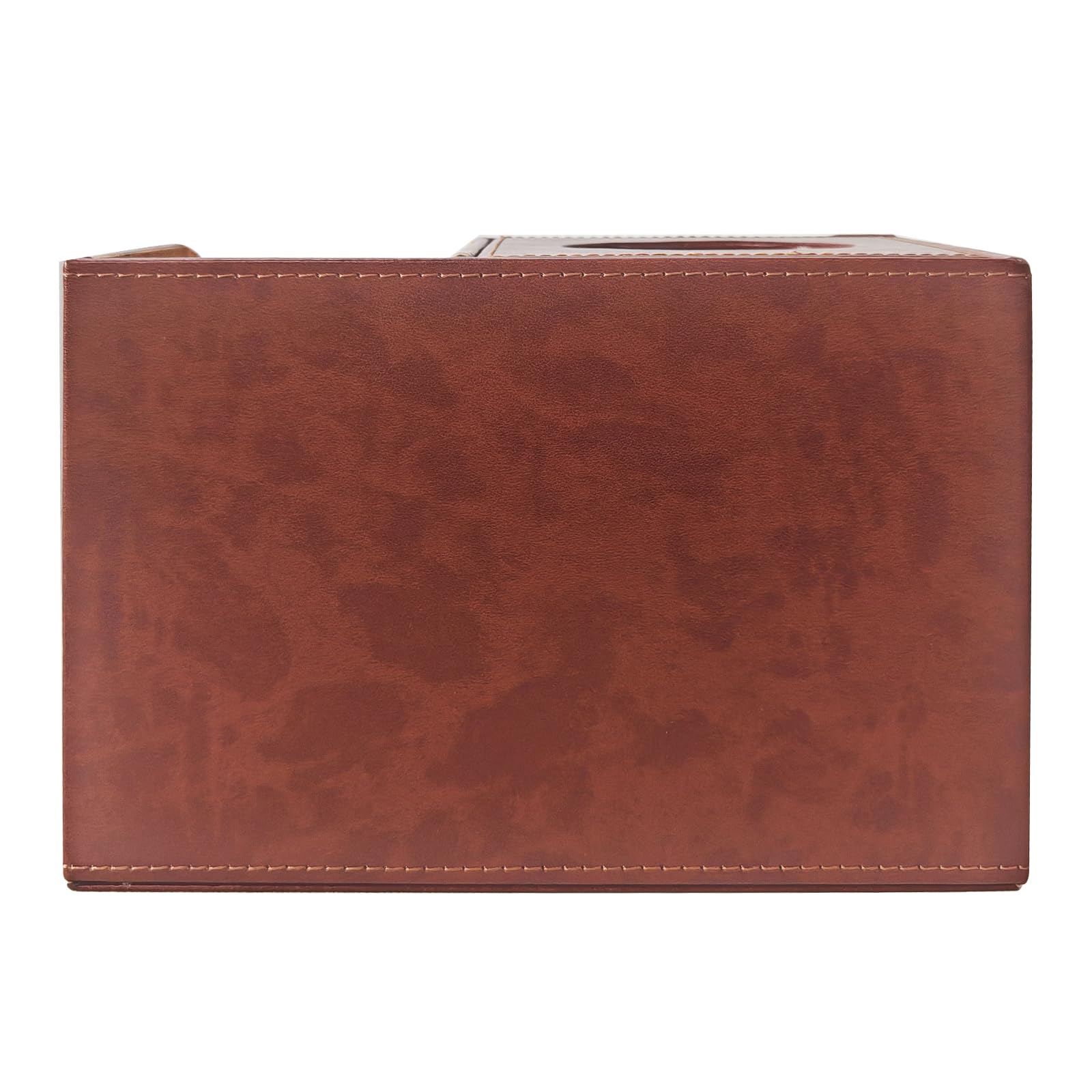 PU Leather Square Tissue Box Cover with Storage - Multifunctional Tissue Holder & Remote Control Organizer - Decorative Home & Office Desk Accessory (Brown) - Perfect for Living Room, Bedroom, and Workspace Organization