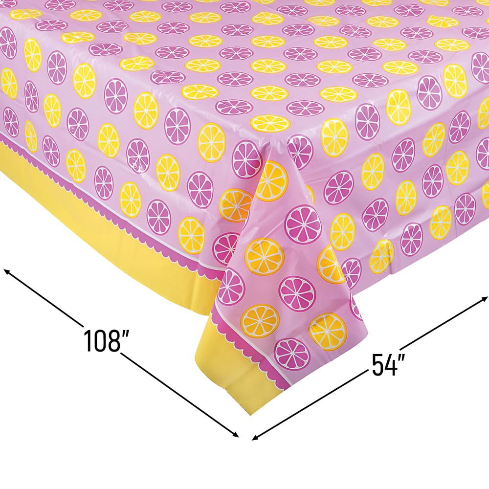 Fun Express Lemonade Stand Party Tablecloth - Disposable Plastic Table Cover for Kids Birthday, Baby Shower & Summer Parties - Perfect for Outdoor Picnics & Backyard Celebrations