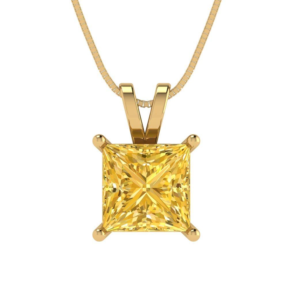 2.50ct Princess Cut Yellow Simulated Diamond Pendant Necklace - 18K Gold for Elegant Occasions
