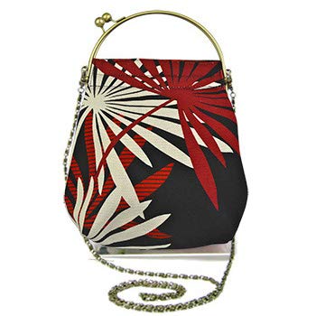 Inokichi Benley Gamaguchi 2-Way Shoulder Bag - Japanese Yukata & Kimono Style with Modern Pattern (Palm/Syuro Design) - Red & Black Color Options - Perfect for Japanese Festivals, Cosplay, and Traditional Events