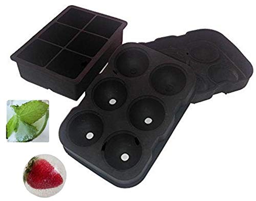 Premium Silicone Ice Cube & Ice Ball Mold Set of 2 with Lids - Large Reusable Freezer Trays for Cocktails, Whiskey, Beverages & Party Drinks